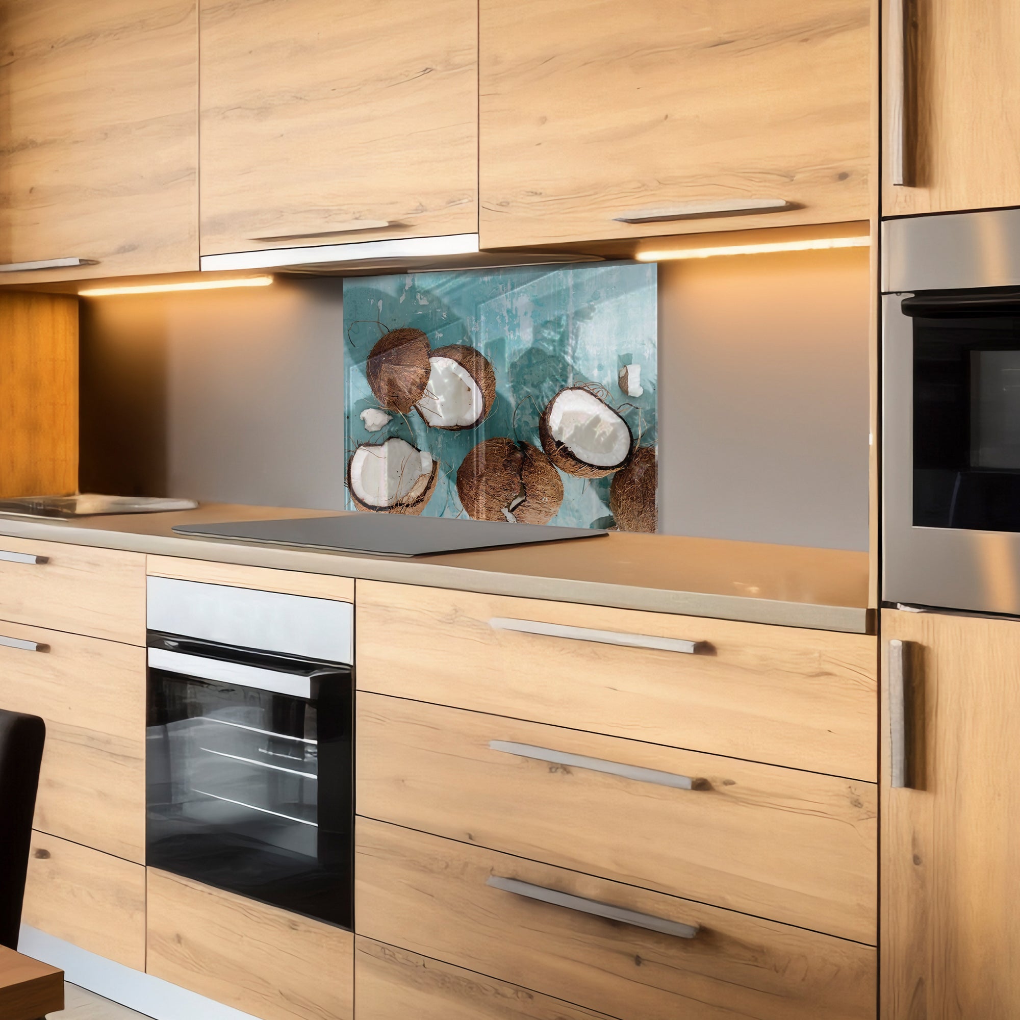 Coconut Beach Tempered Glass Backsplash – Tropical Kitchen Wall Panel