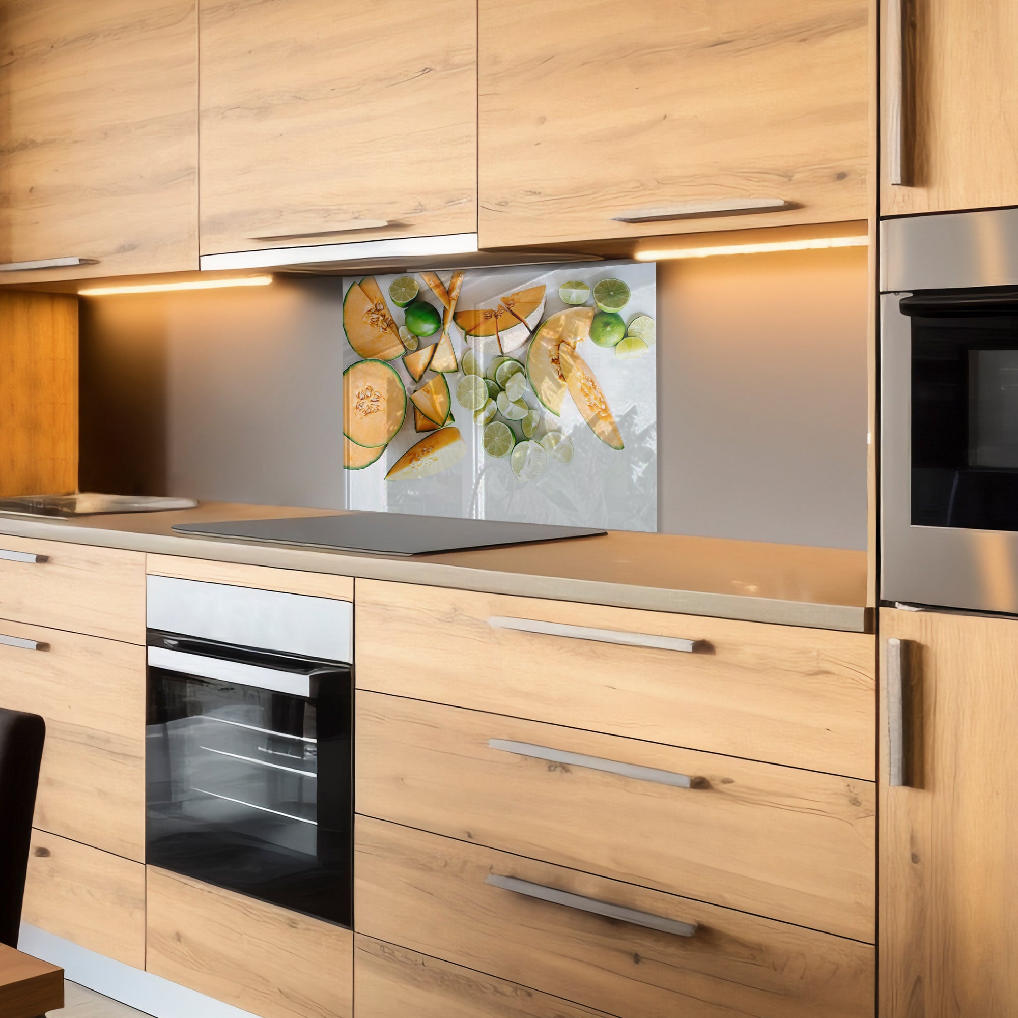 Melon & Lime Tempered Glass Backsplash – Fresh Fruit Kitchen Wall Panel