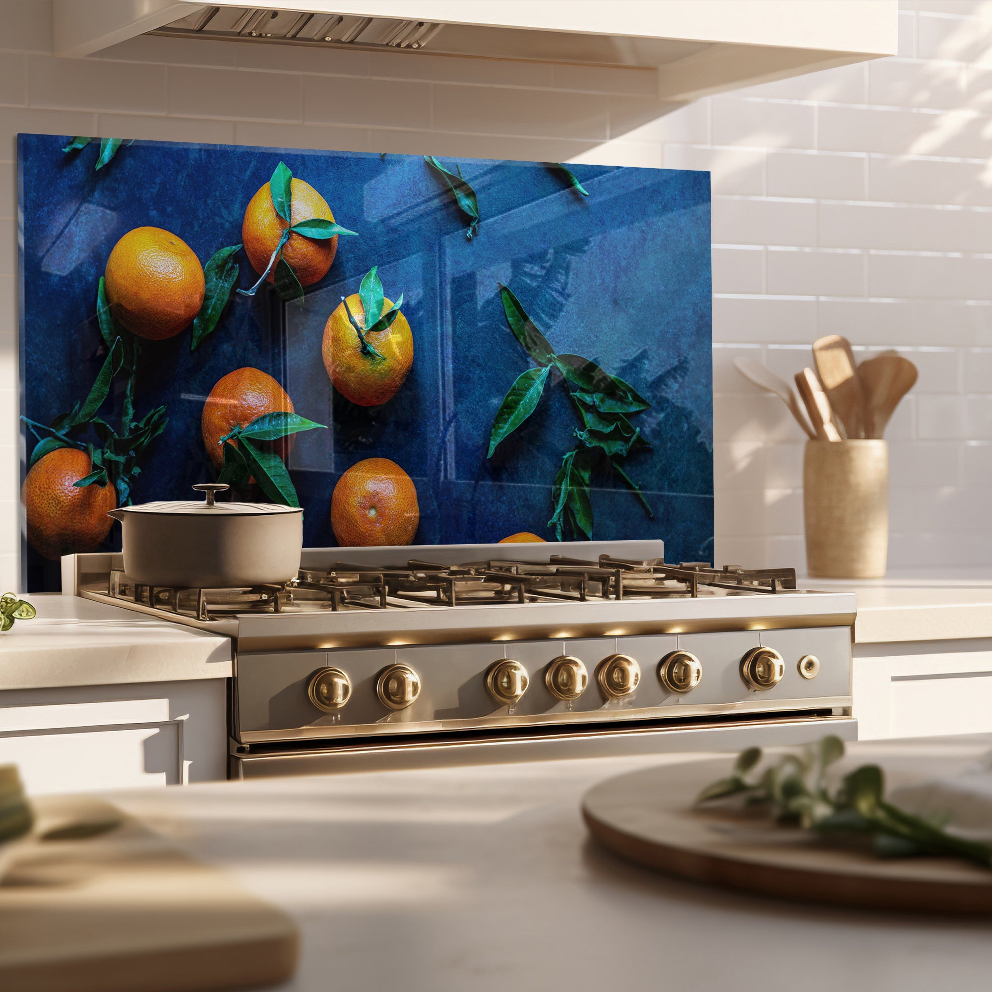 Tangerine Kitchen Tempered Glass Backsplash – Citrus Fruit Wall Panel