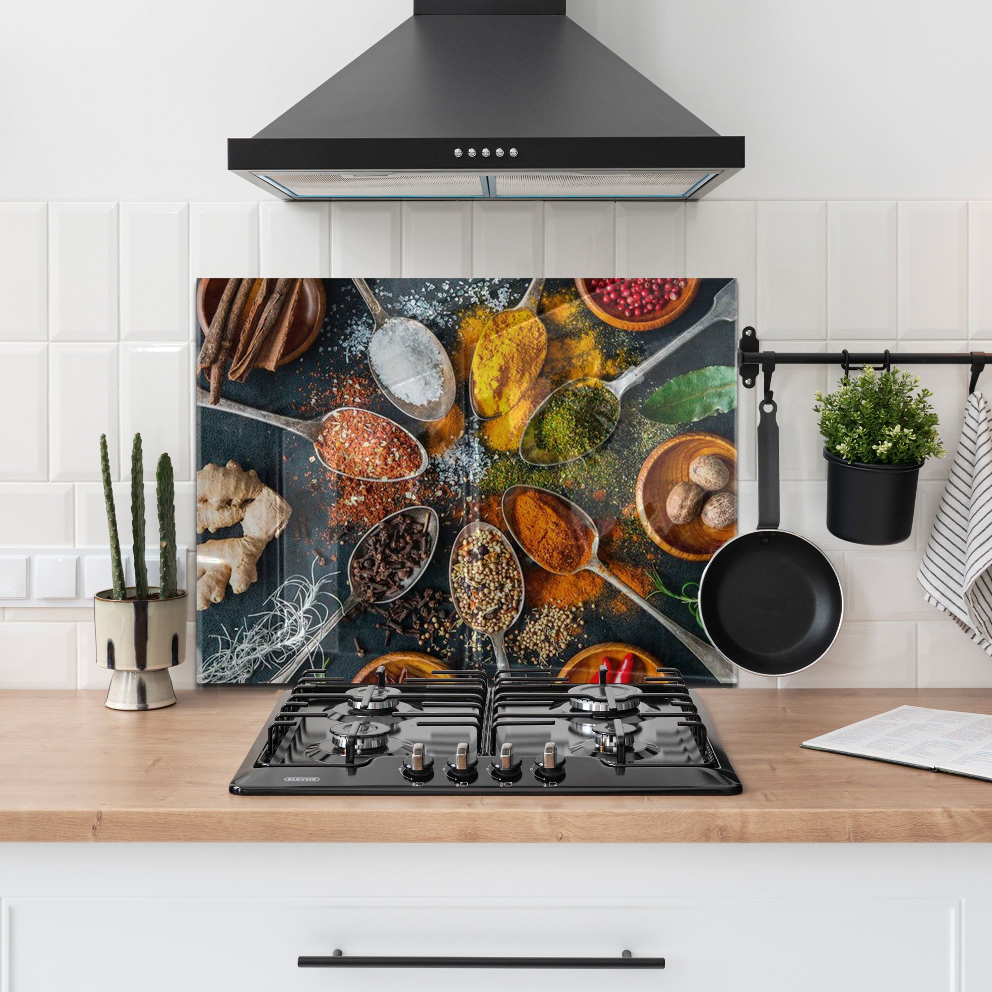 Colorful Spices Tempered Glass Backsplash – Culinary Art Kitchen Wall Panel