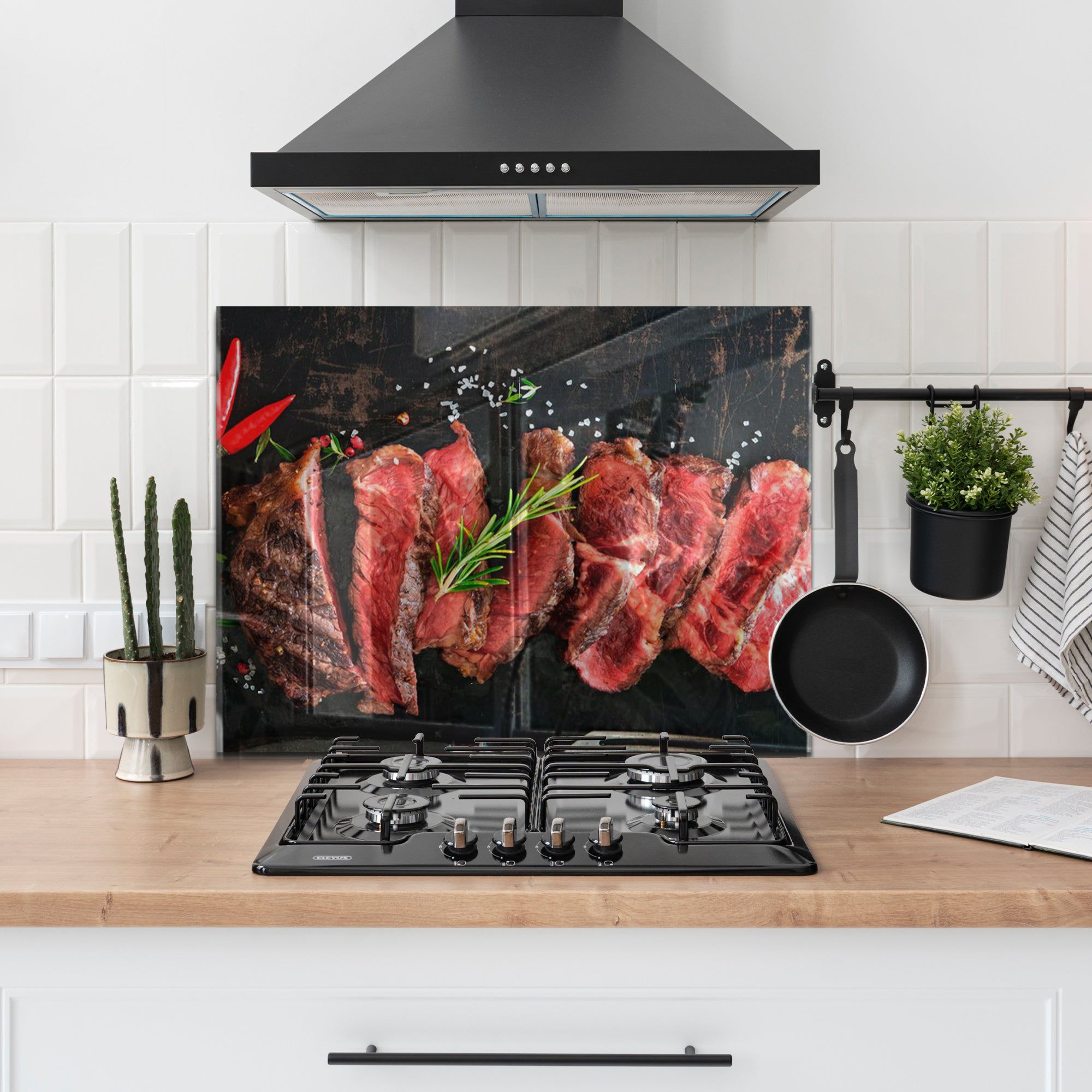Juicy Steak Tempered Glass Backsplash – Meat Lover’s Kitchen Wall Panel