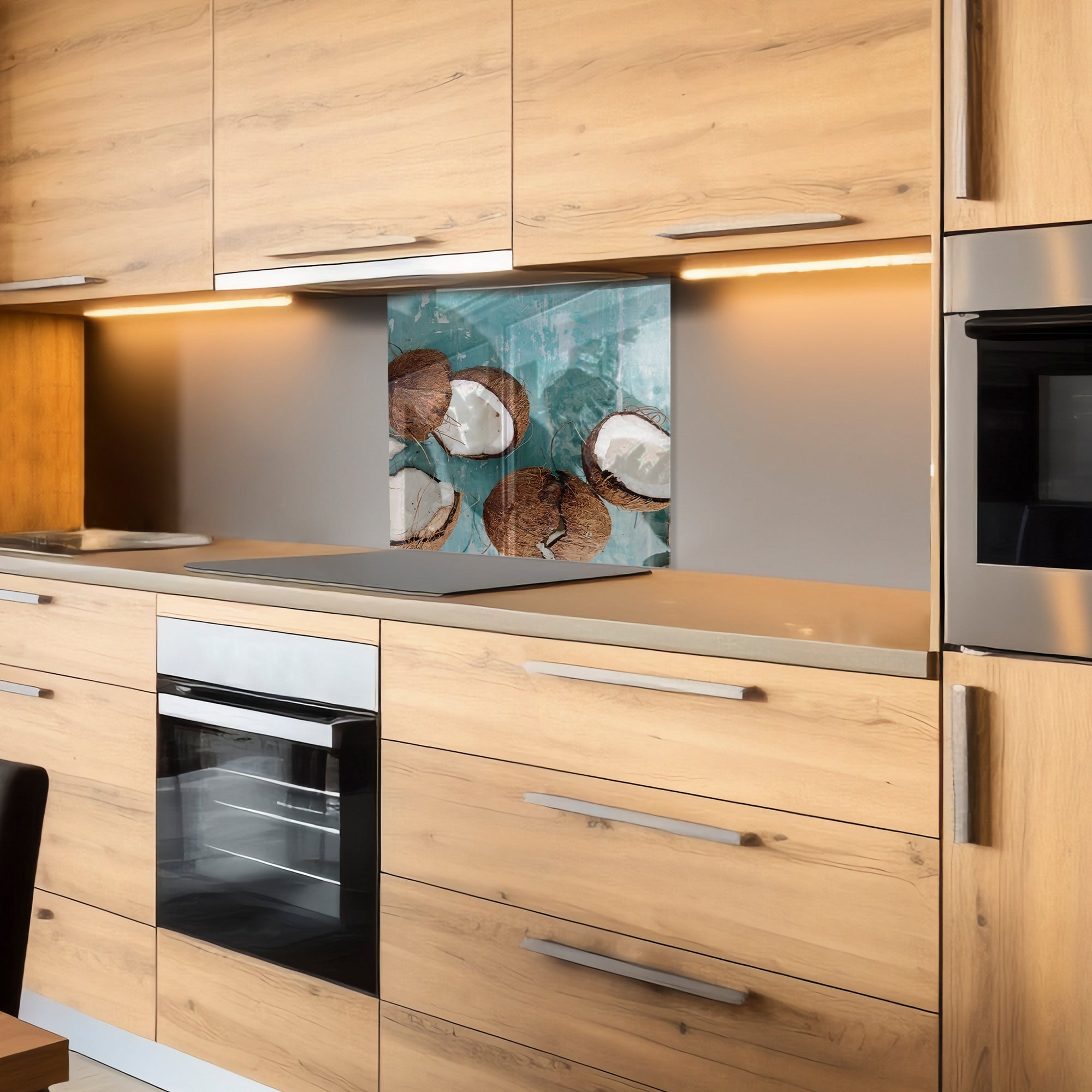 Coconut Beach Tempered Glass Backsplash – Tropical Kitchen Wall Panel