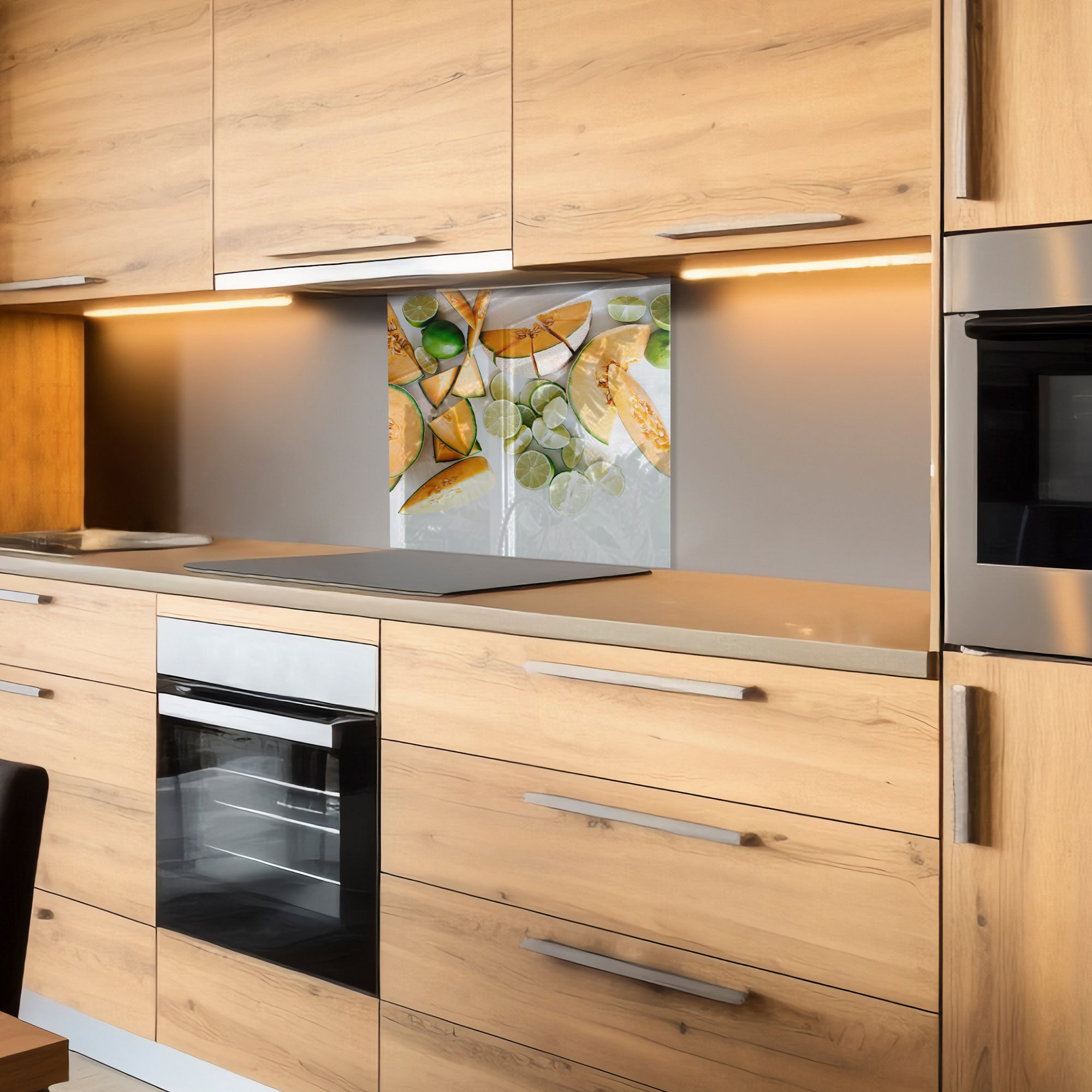 Melon & Lime Tempered Glass Backsplash – Fresh Fruit Kitchen Wall Panel