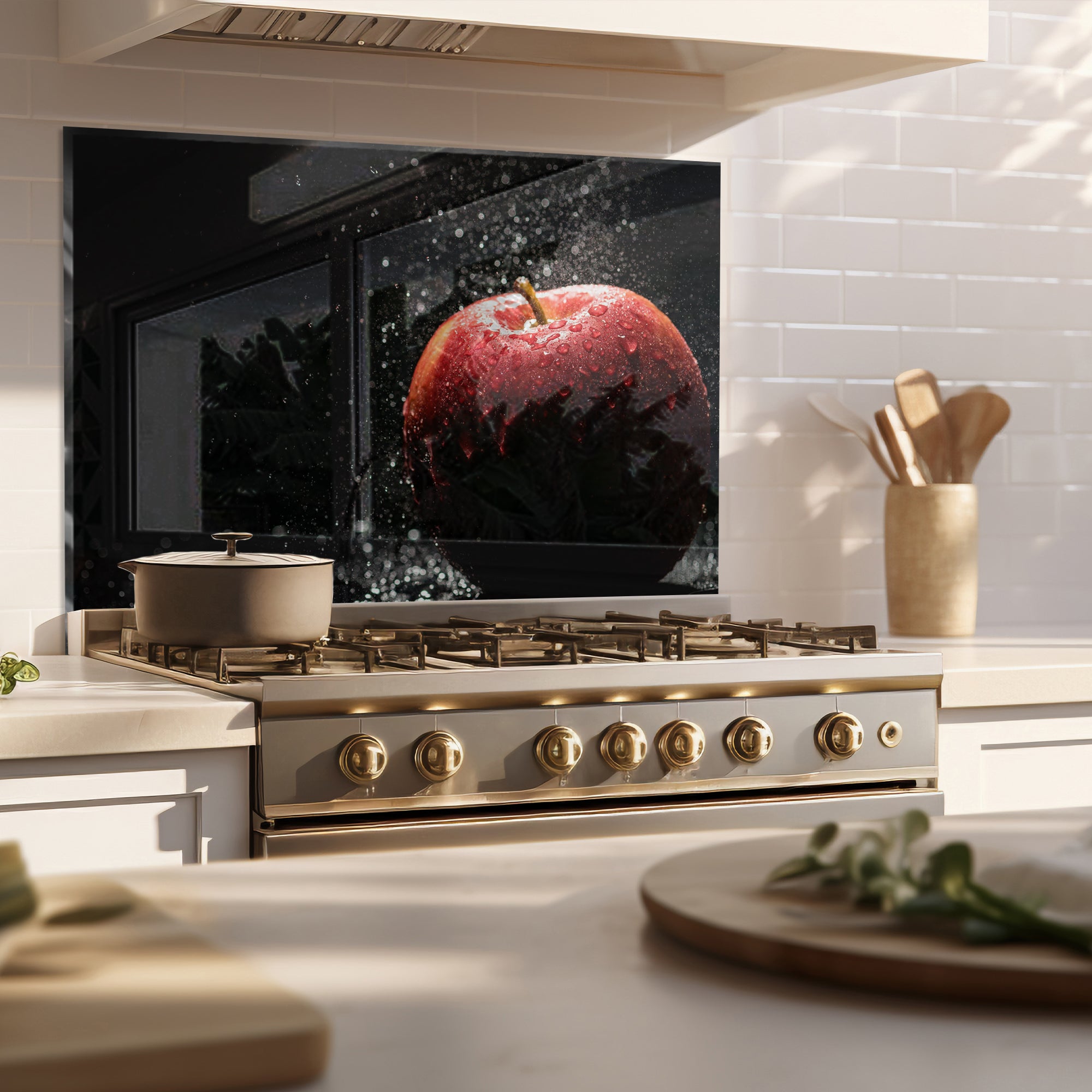Red Apple Tempered Glass Backsplash – Fresh Fruit Kitchen Splash Panel