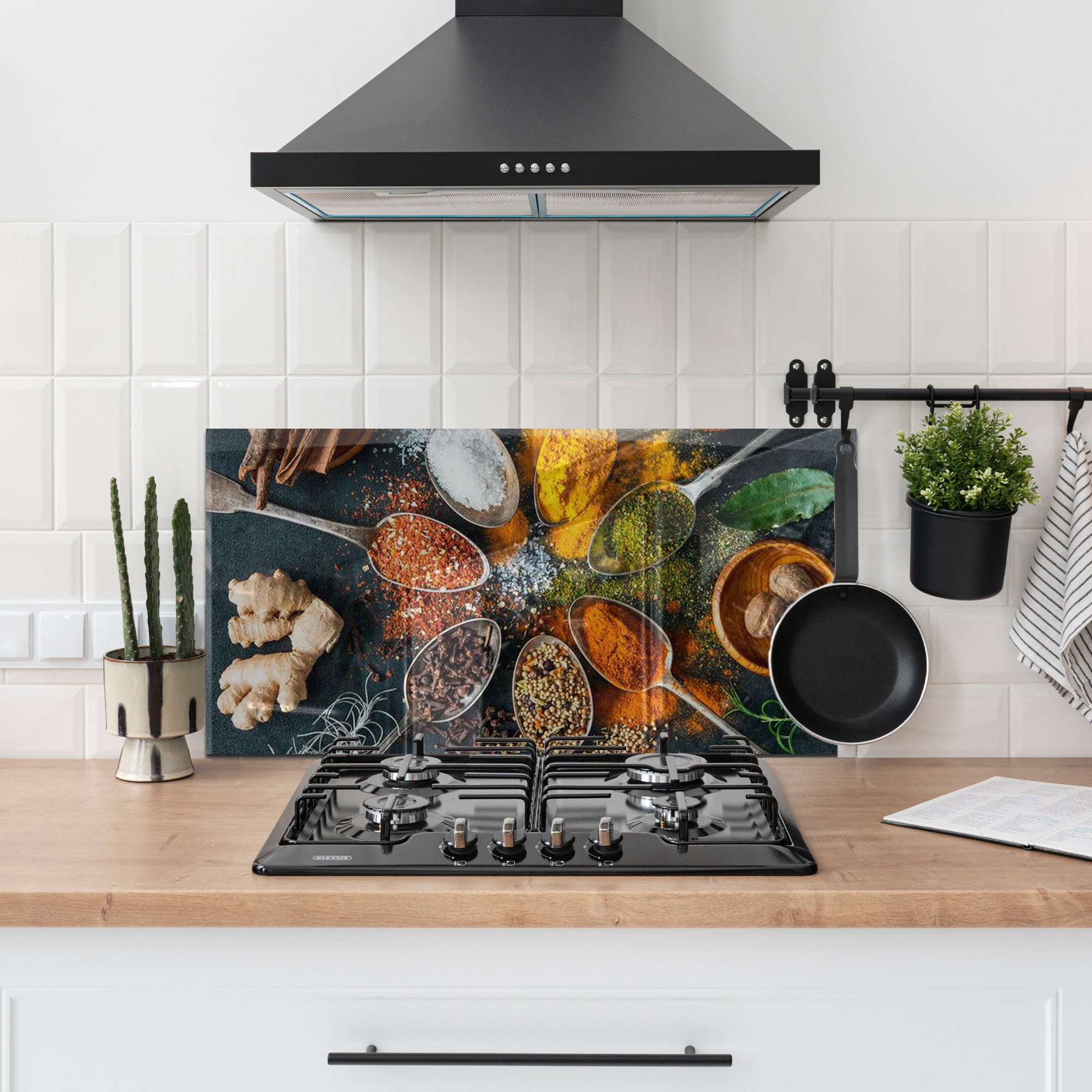 Colorful Spices Tempered Glass Backsplash – Culinary Art Kitchen Wall Panel