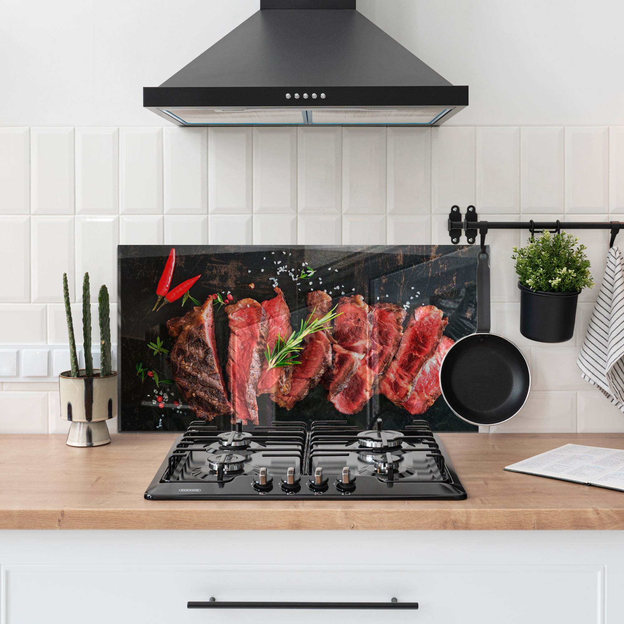 Juicy Steak Tempered Glass Backsplash – Meat Lover’s Kitchen Wall Panel
