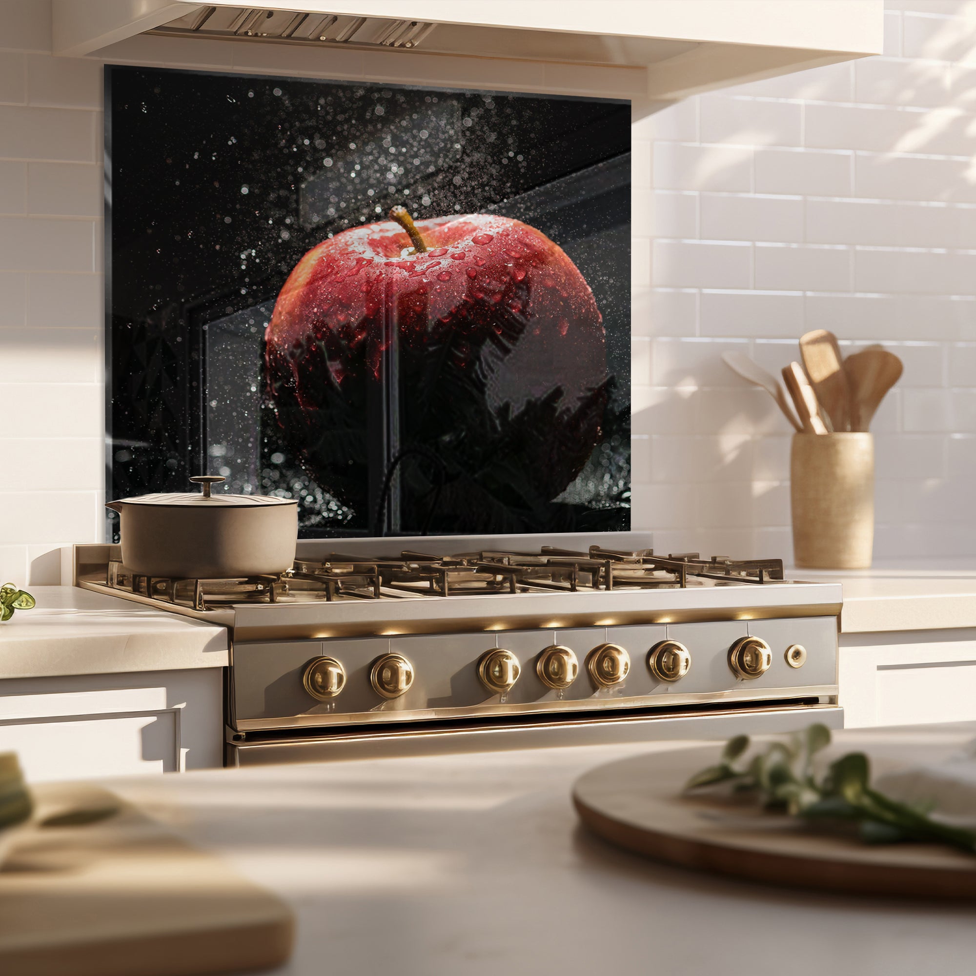 Red Apple Tempered Glass Backsplash – Fresh Fruit Kitchen Splash Panel