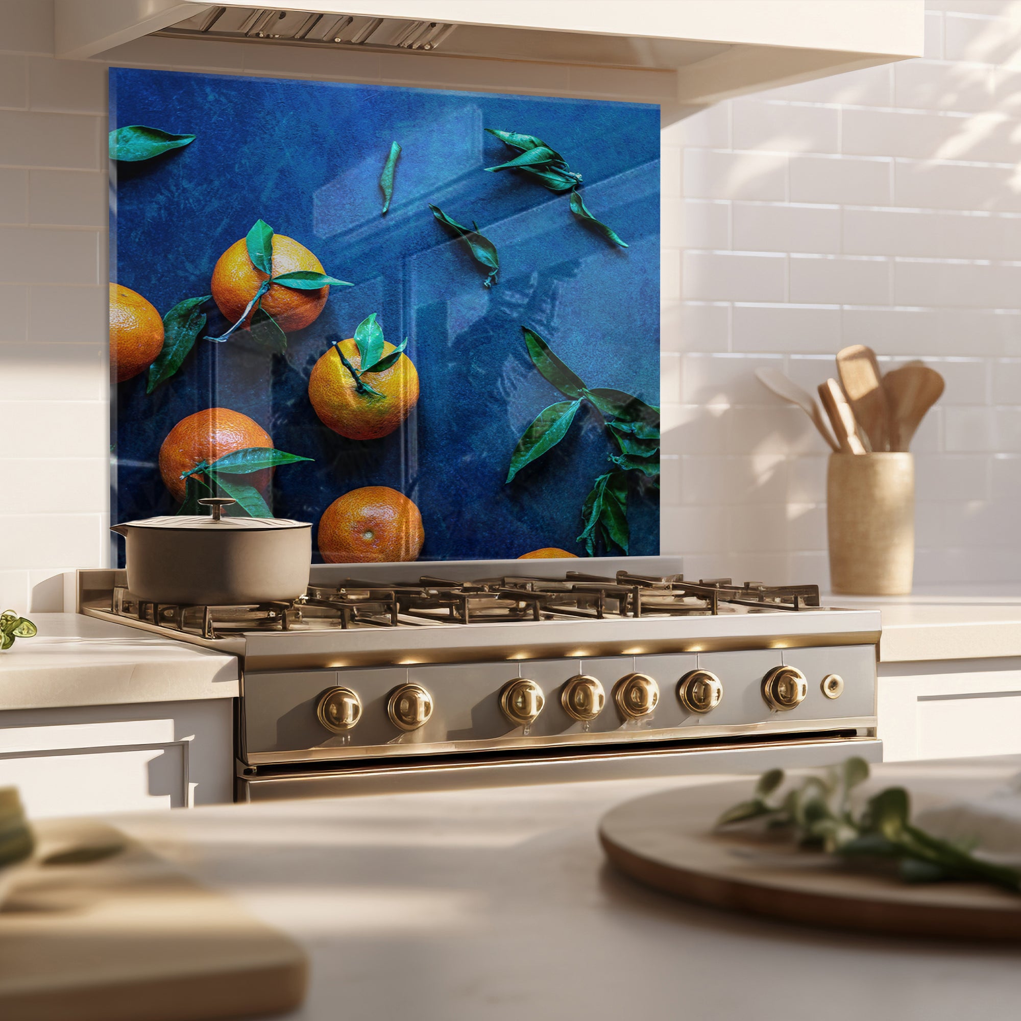 Tangerine Kitchen Tempered Glass Backsplash – Citrus Fruit Wall Panel