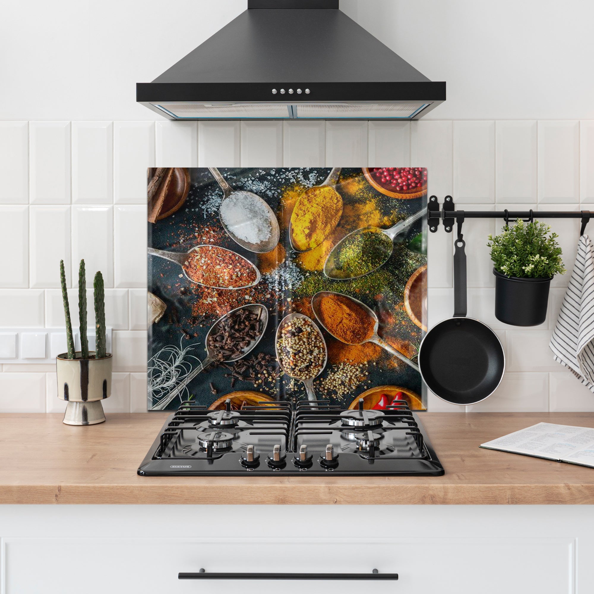 Colorful Spices Tempered Glass Backsplash – Culinary Art Kitchen Wall Panel