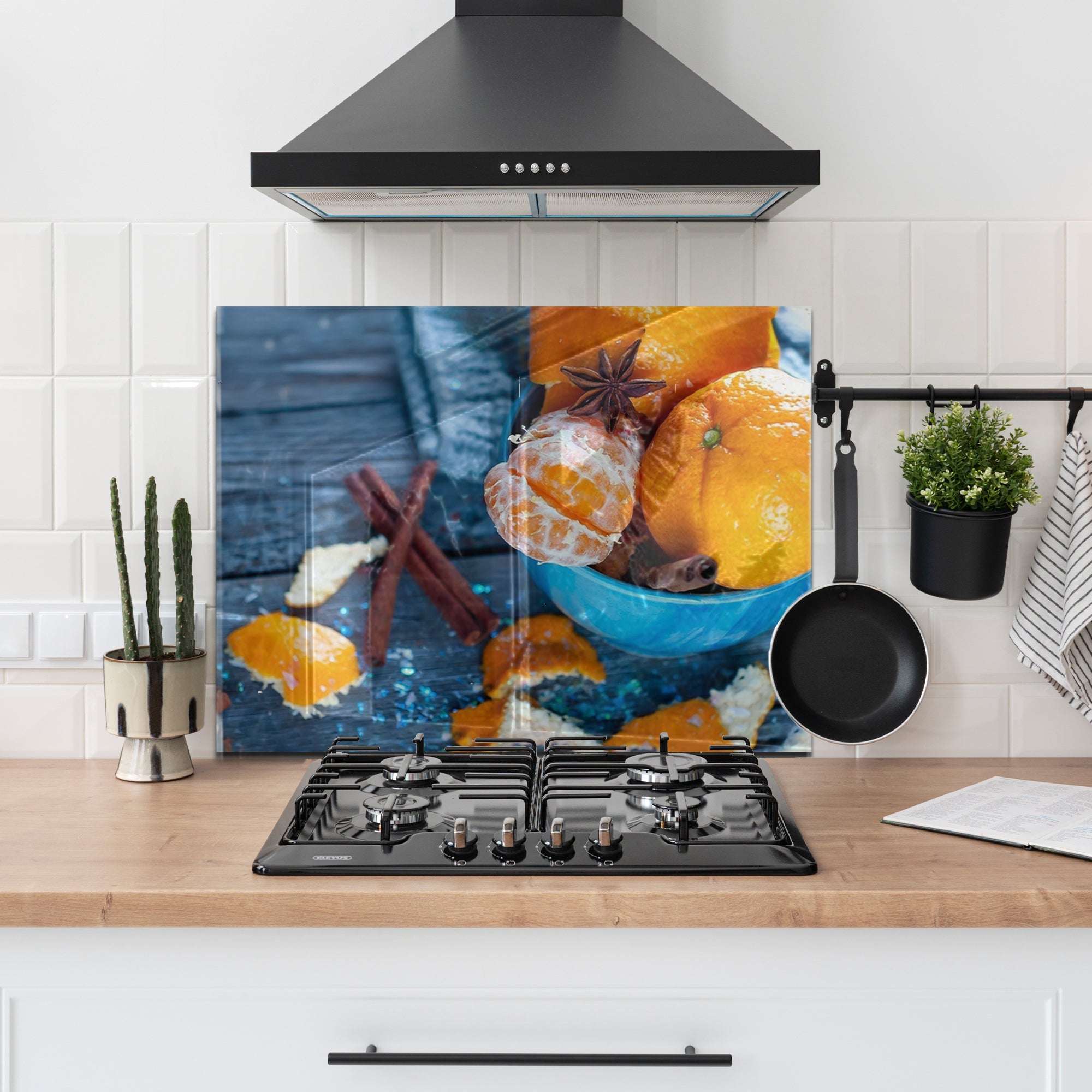 Citrus & Spice Tempered Glass Backsplash – Cozy Kitchen Wall Panel