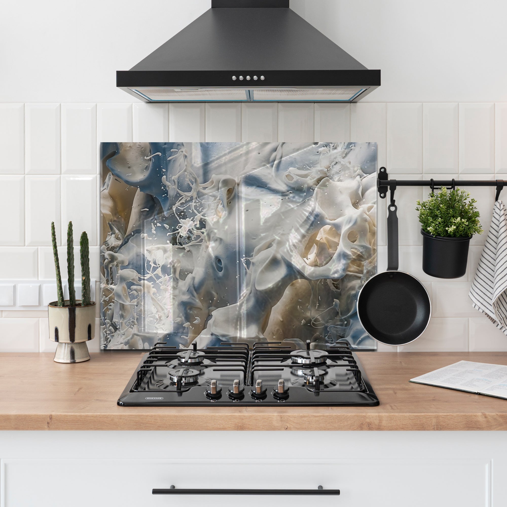 Milk Splash Tempered Glass Backsplash – Abstract Creamy Kitchen Panel