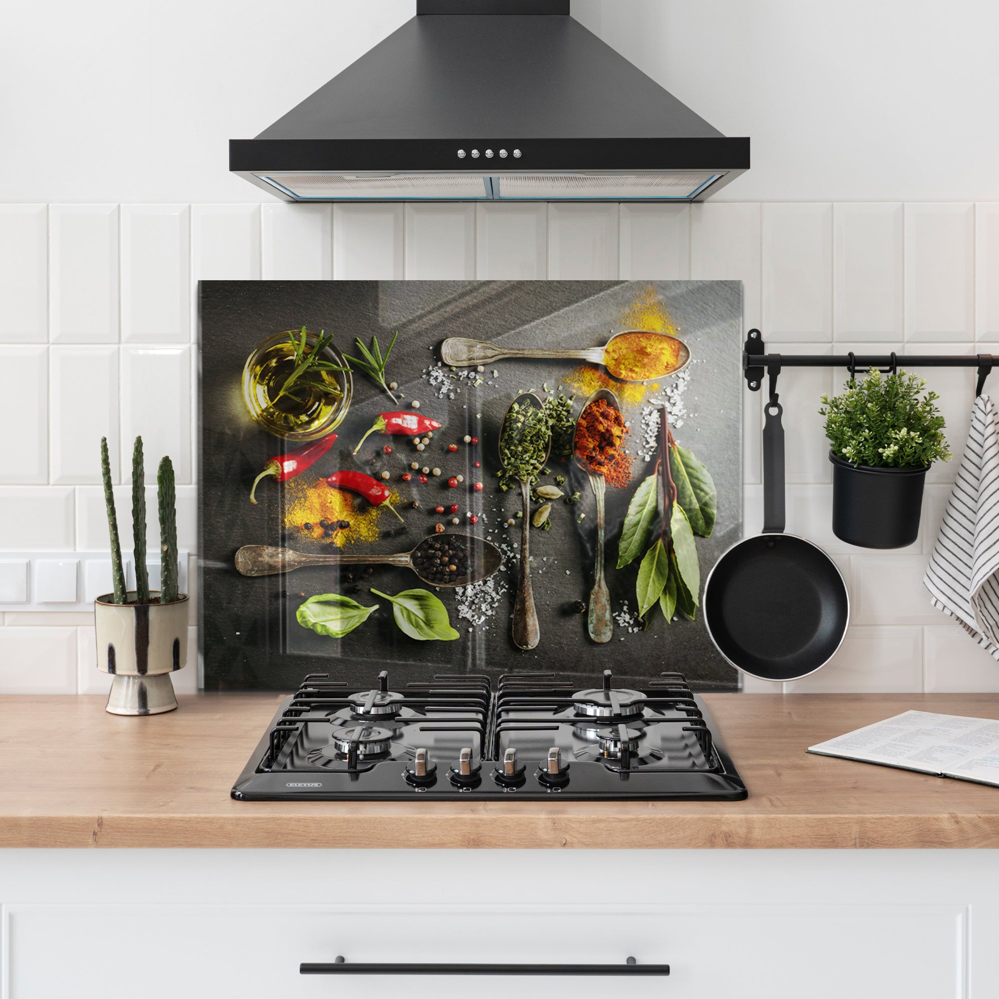 Spices & Herbs Tempered Glass Backsplash – Gourmet Kitchen Wall Panel