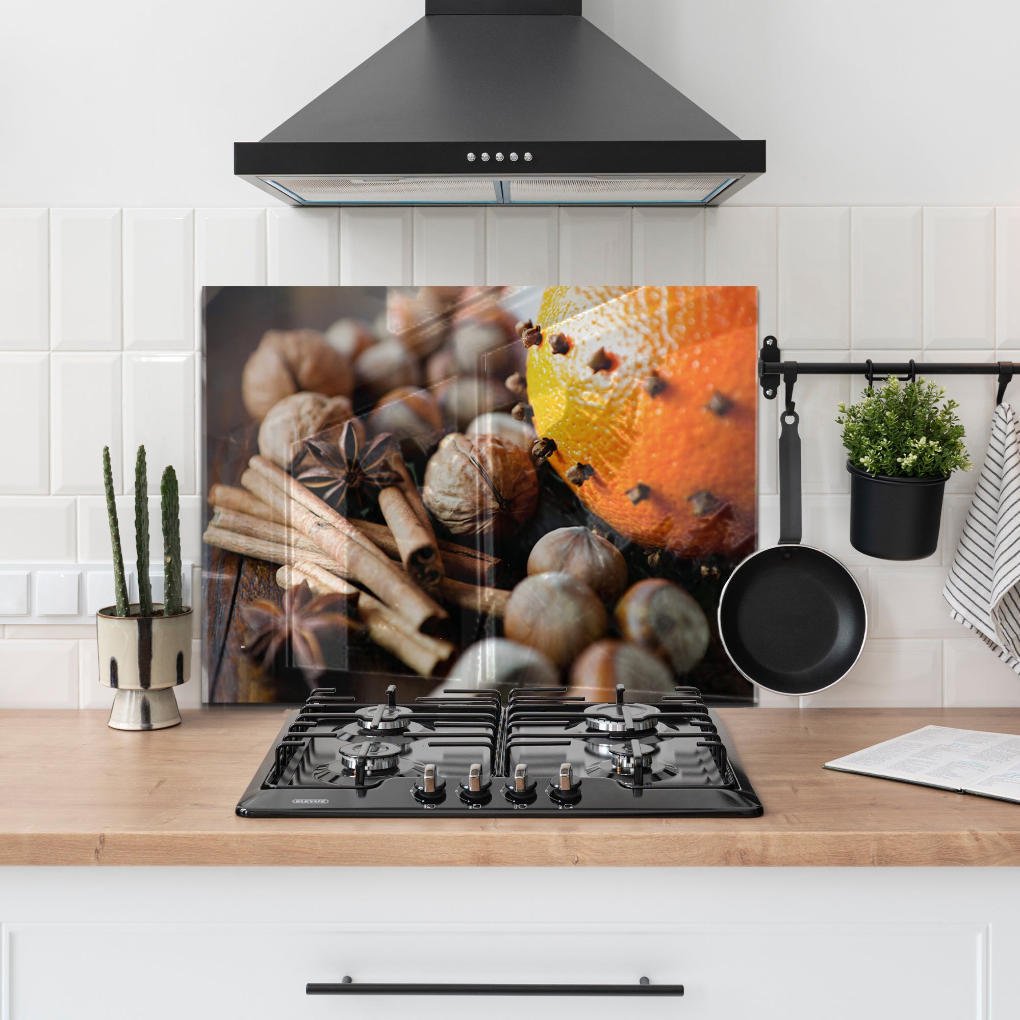 Spices & Nuts Tempered Glass Backsplash – Warm Gourmet Kitchen Panel