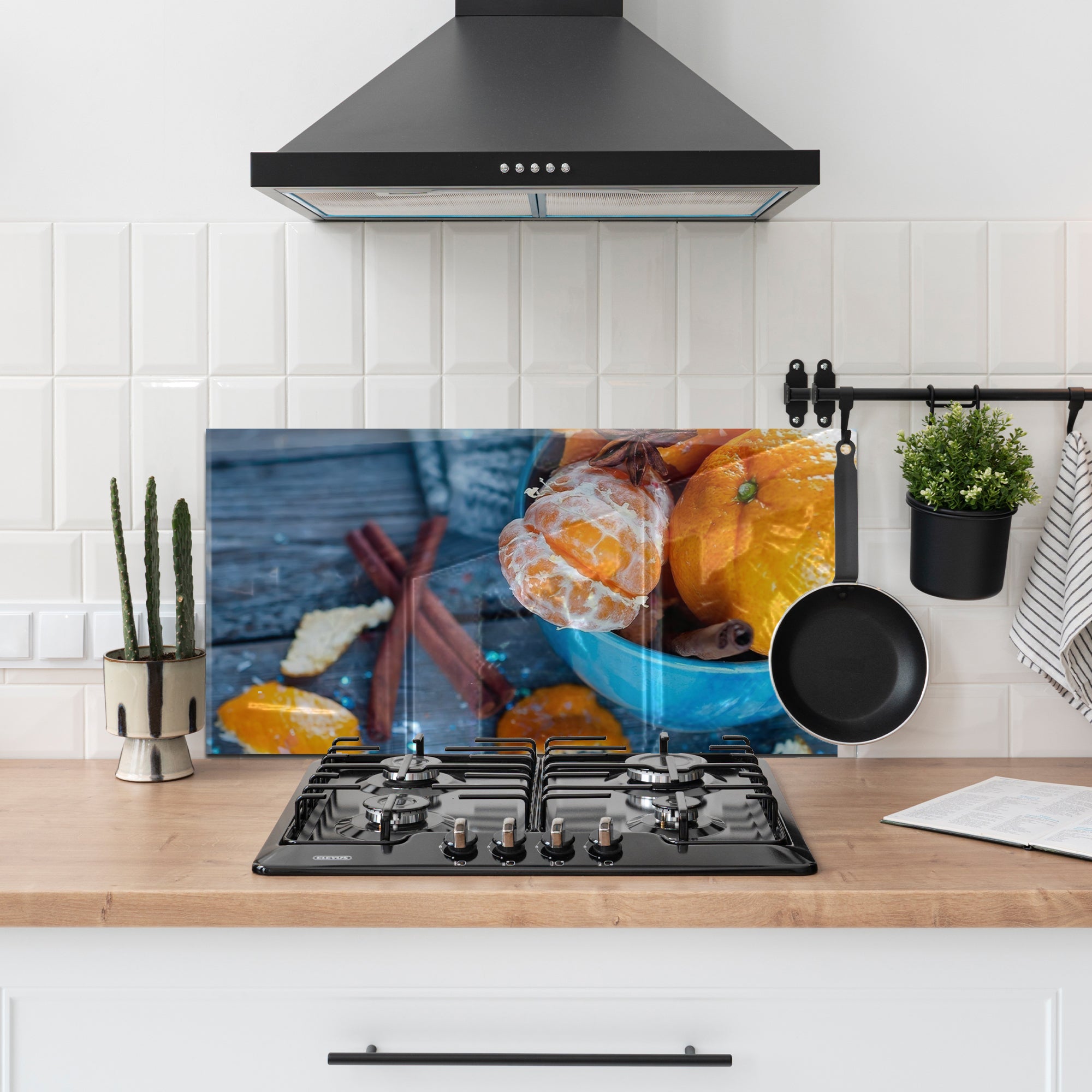 Citrus & Spice Tempered Glass Backsplash – Cozy Kitchen Wall Panel