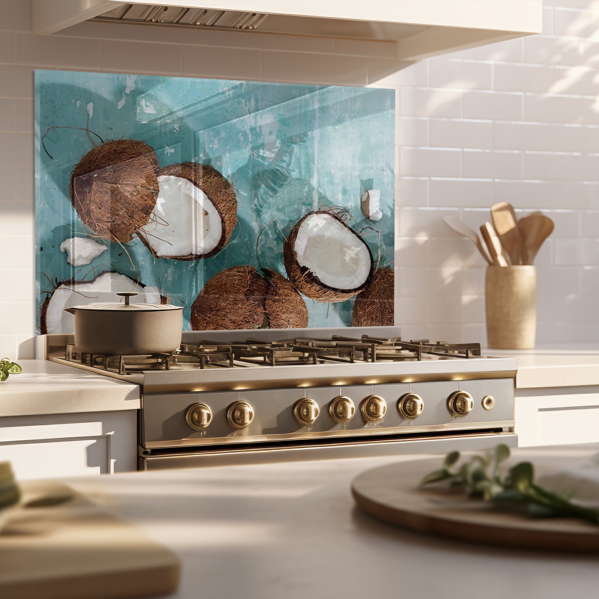 Coconut Beach Tempered Glass Backsplash – Tropical Kitchen Wall Panel