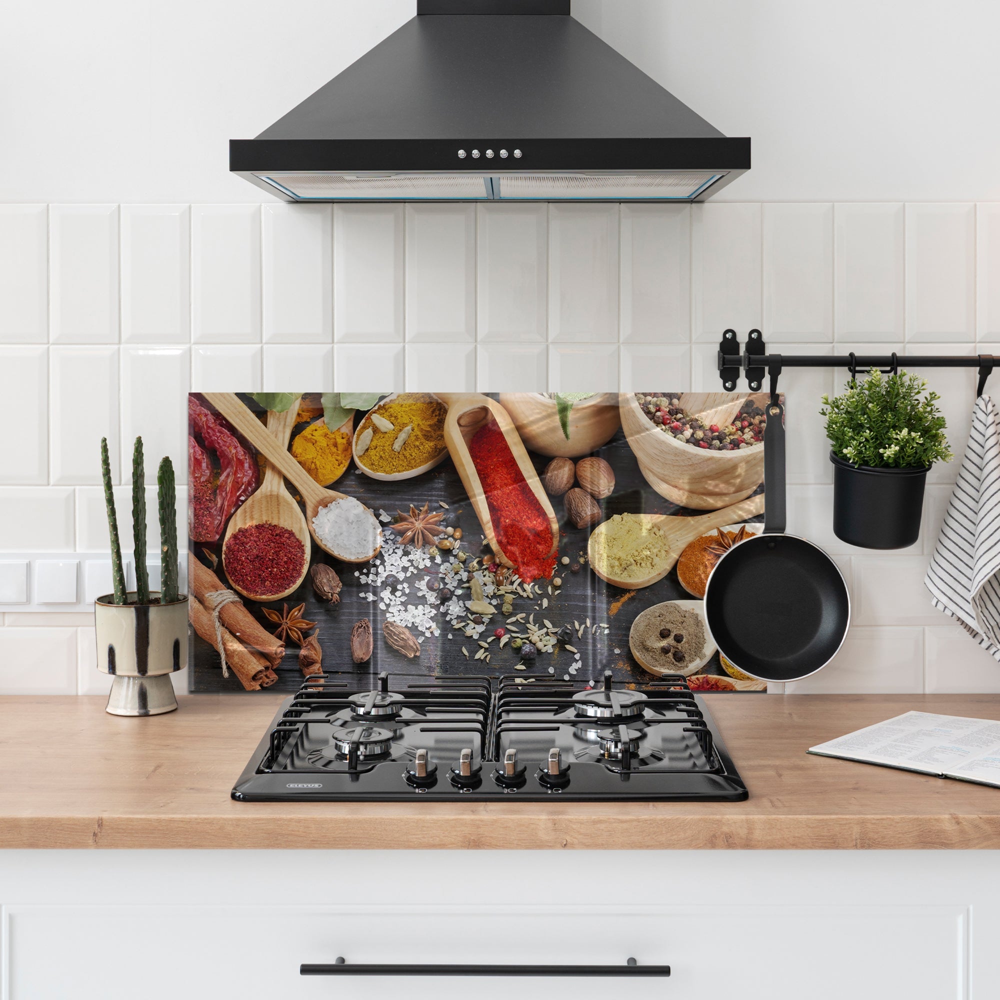 Colorful Spices Tempered Glass Backsplash – Gourmet Kitchen Heat Shield