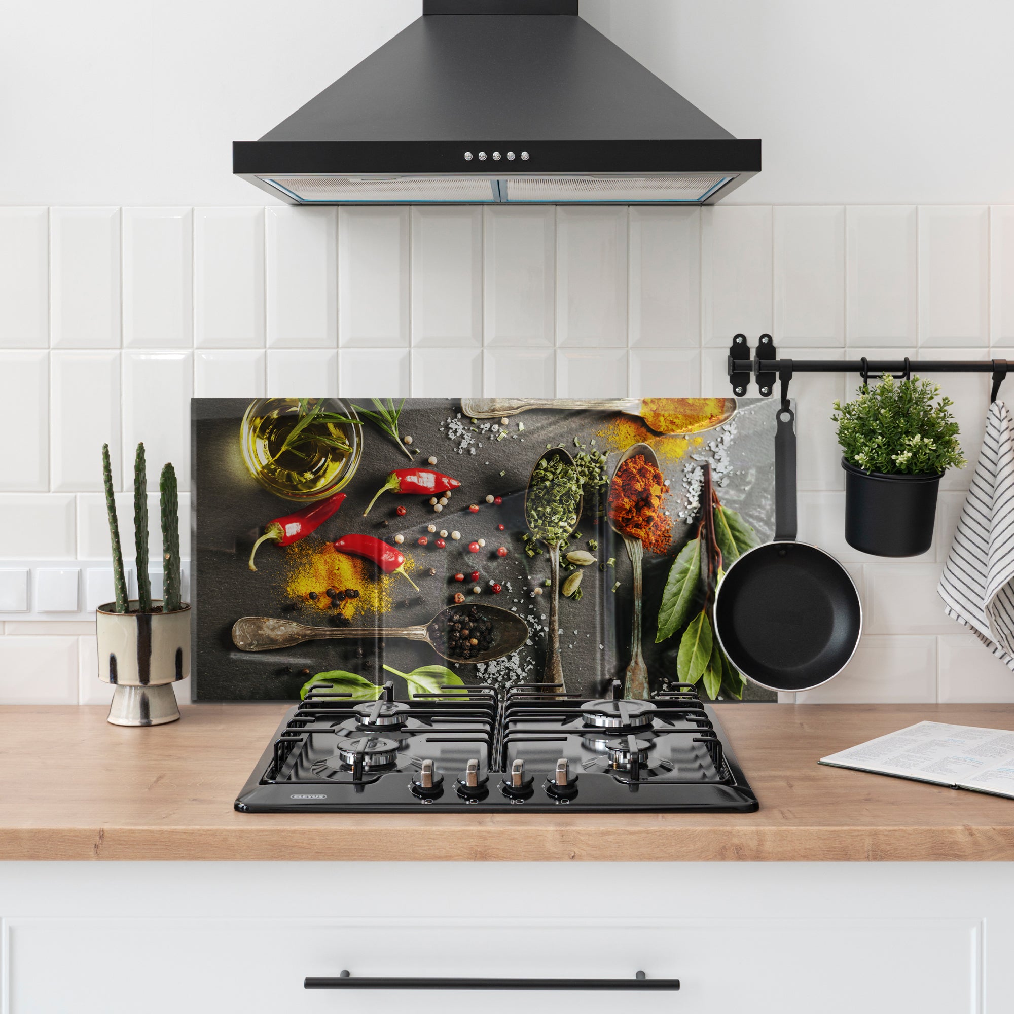 Spices & Herbs Tempered Glass Backsplash – Gourmet Kitchen Wall Panel