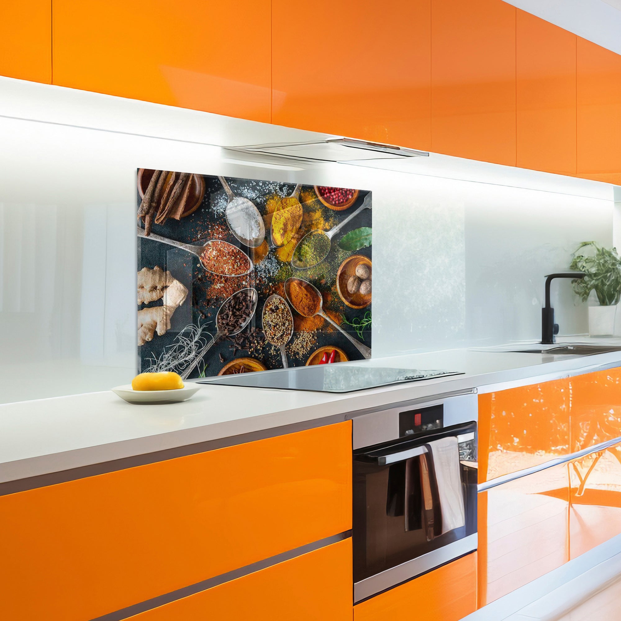 Colorful Spices Tempered Glass Backsplash – Culinary Art Kitchen Wall Panel