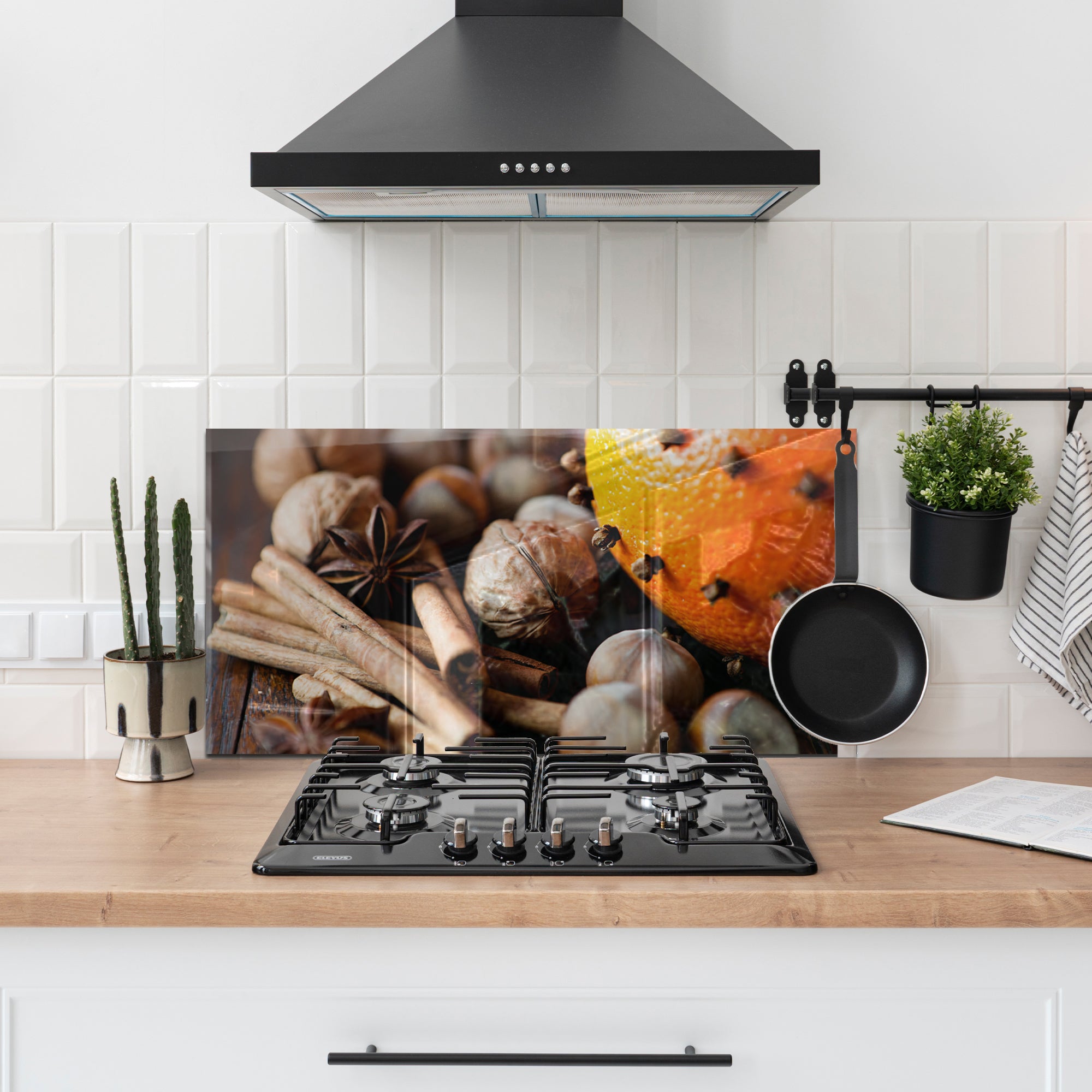Spices & Nuts Tempered Glass Backsplash – Warm Gourmet Kitchen Panel