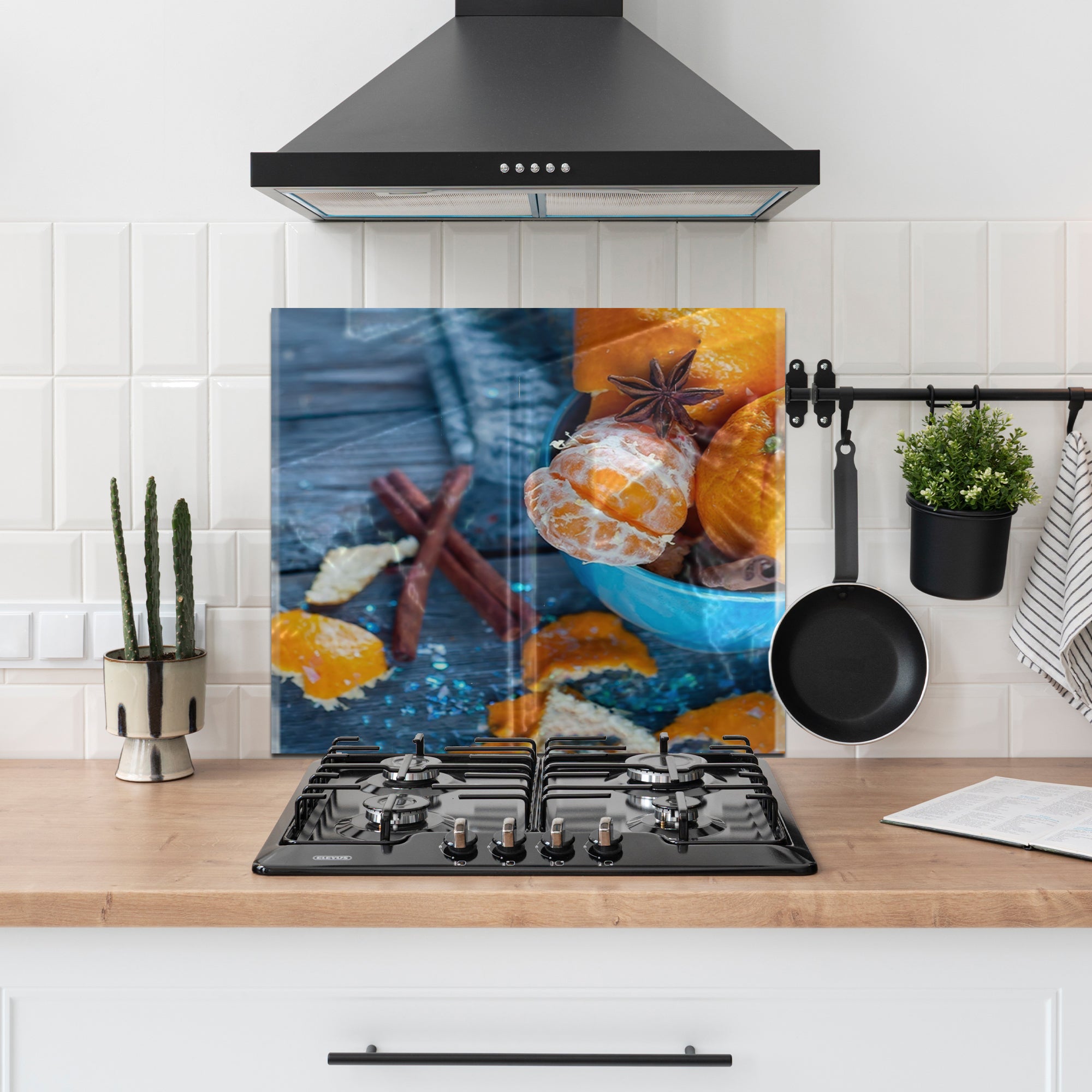 Citrus & Spice Tempered Glass Backsplash – Cozy Kitchen Wall Panel