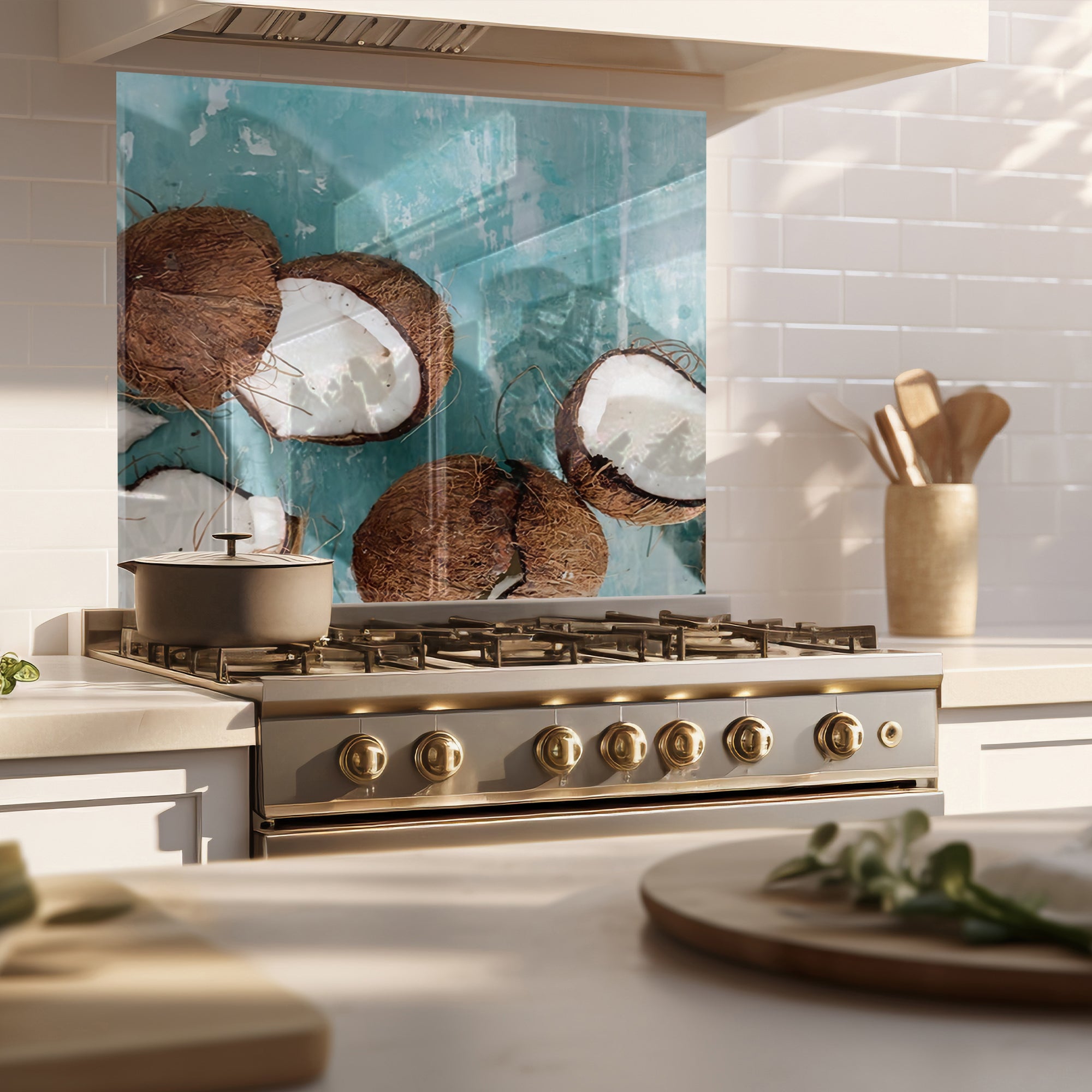 Coconut Beach Tempered Glass Backsplash – Tropical Kitchen Wall Panel