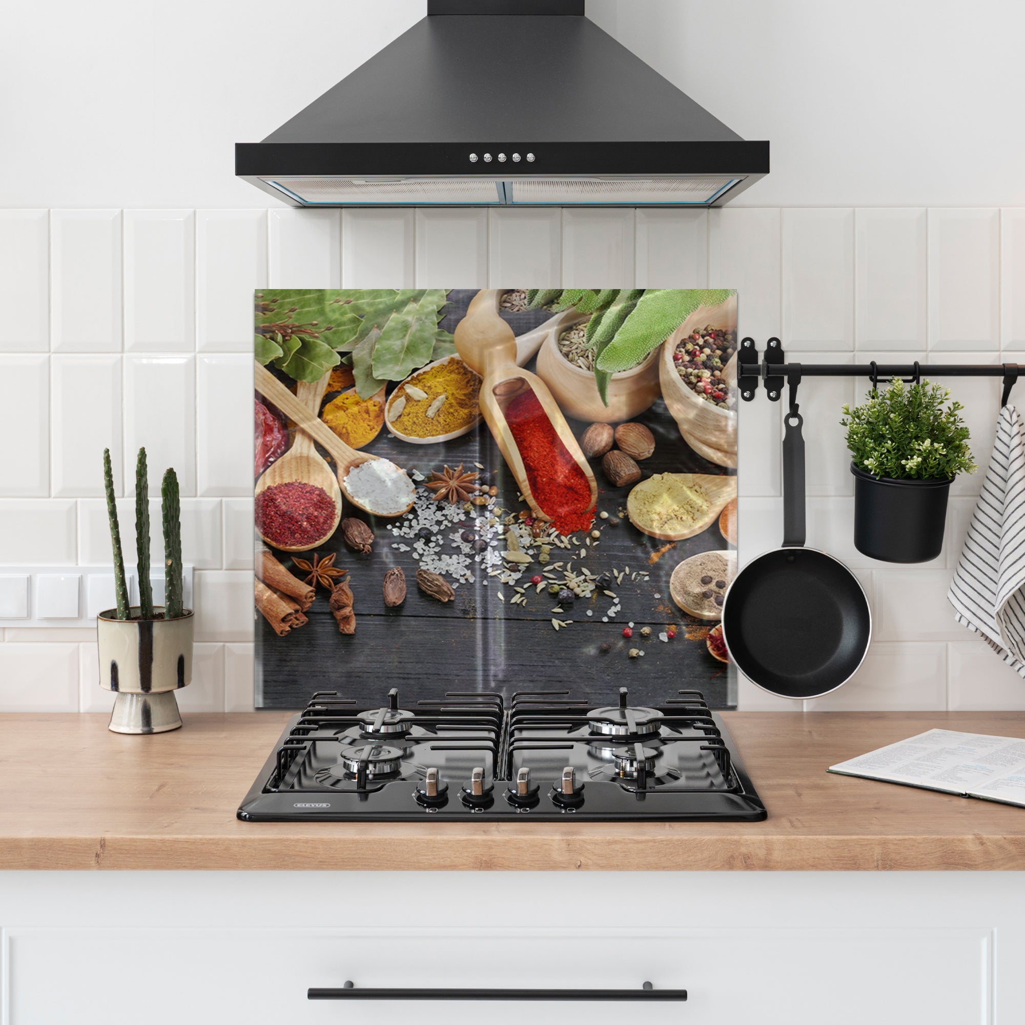 Colorful Spices Tempered Glass Backsplash – Gourmet Kitchen Heat Shield