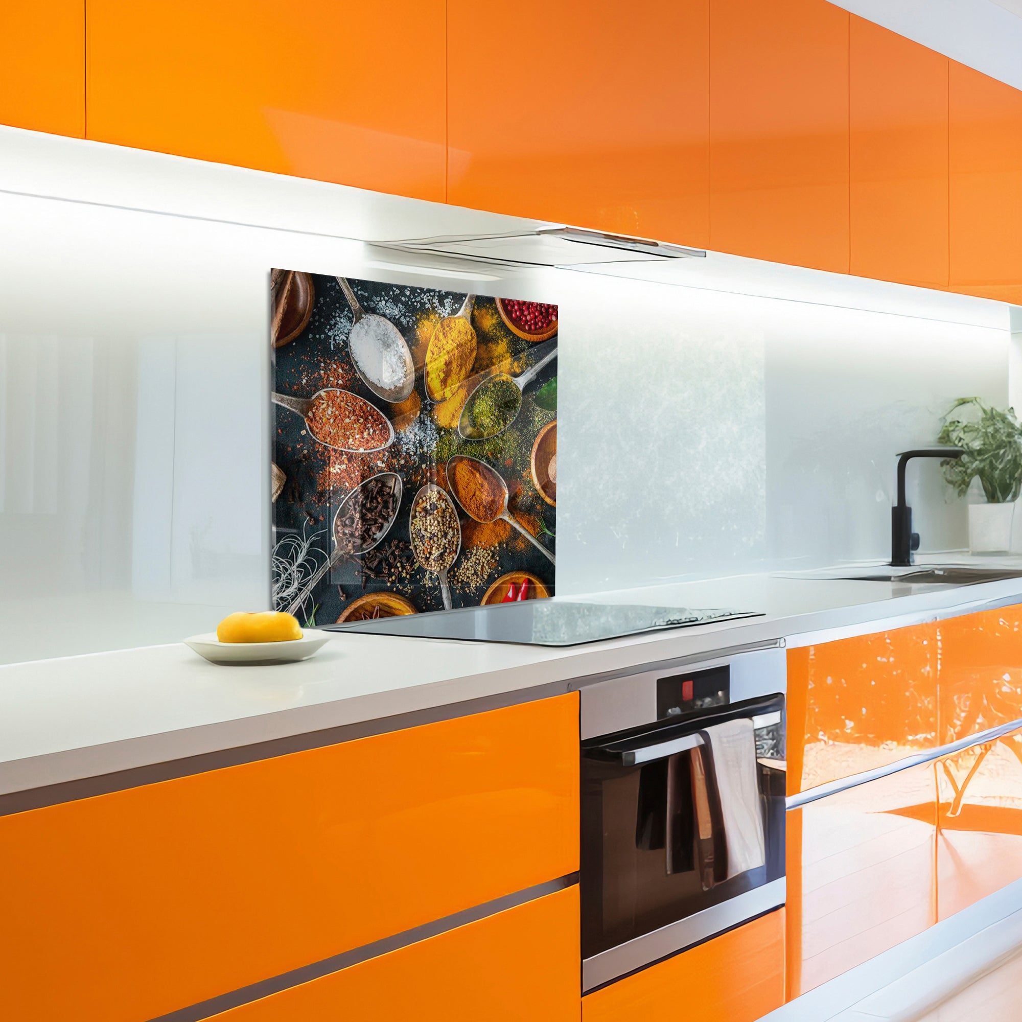 Colorful Spices Tempered Glass Backsplash – Culinary Art Kitchen Wall Panel