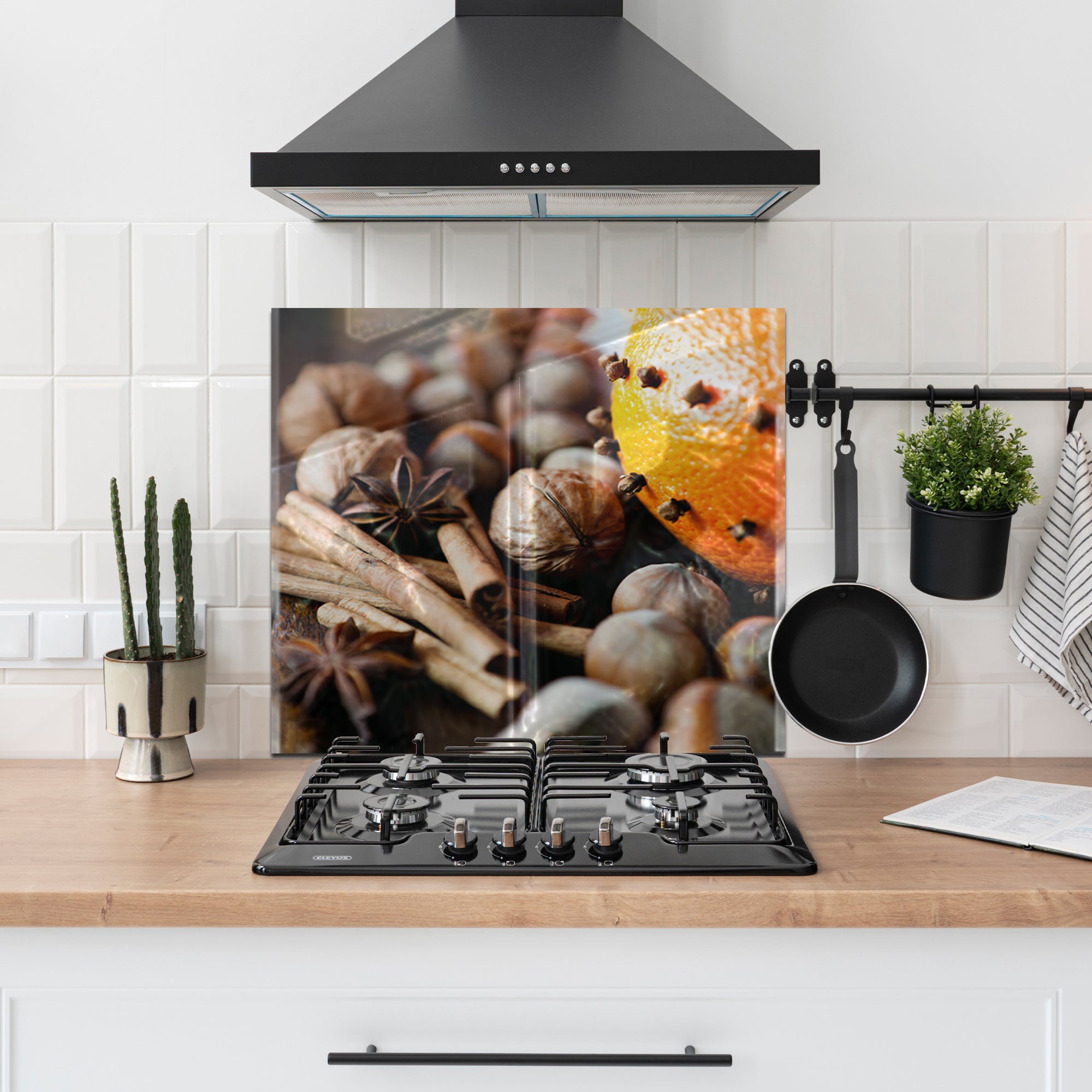 Spices & Nuts Tempered Glass Backsplash – Warm Gourmet Kitchen Panel