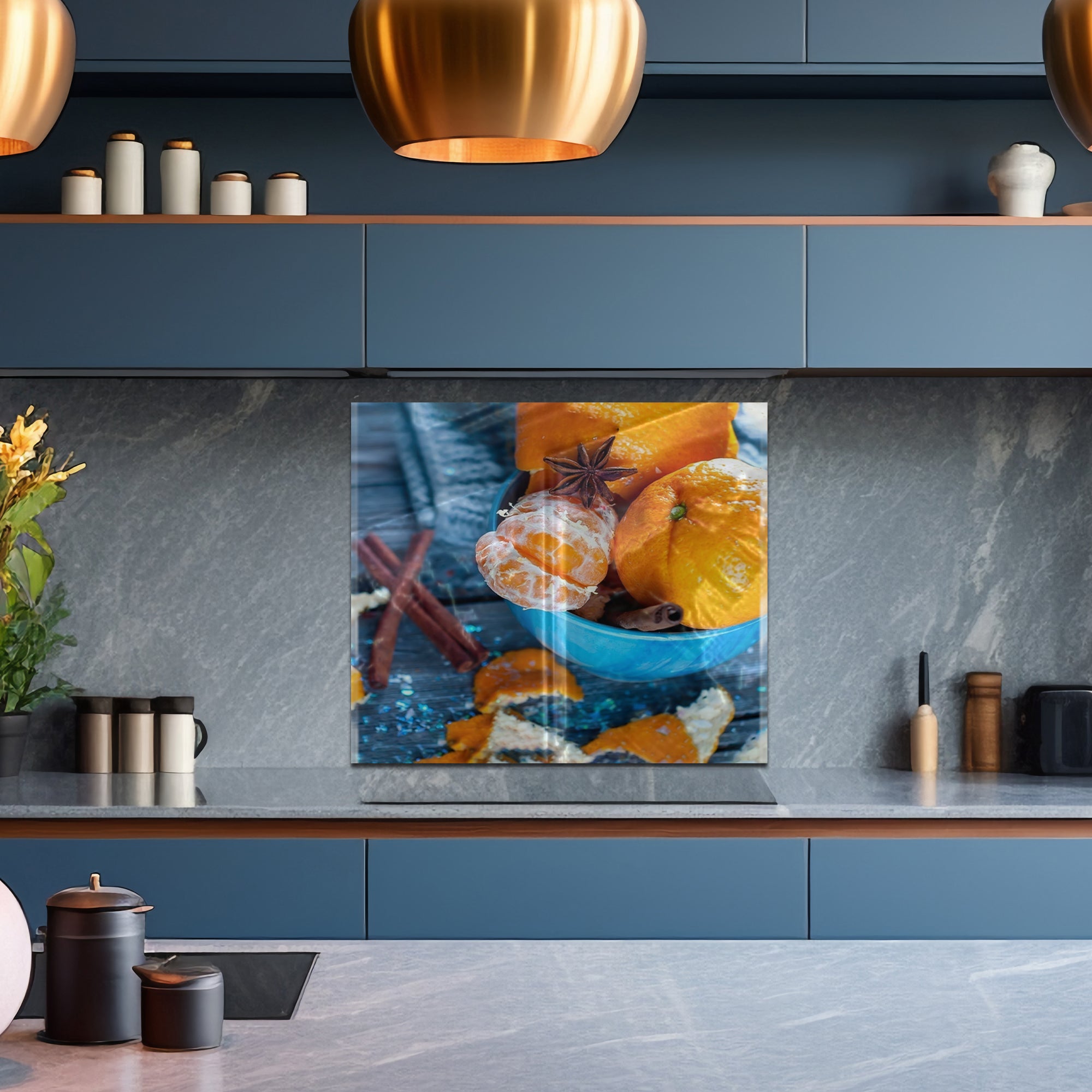 Citrus & Spice Tempered Glass Backsplash – Cozy Kitchen Wall Panel