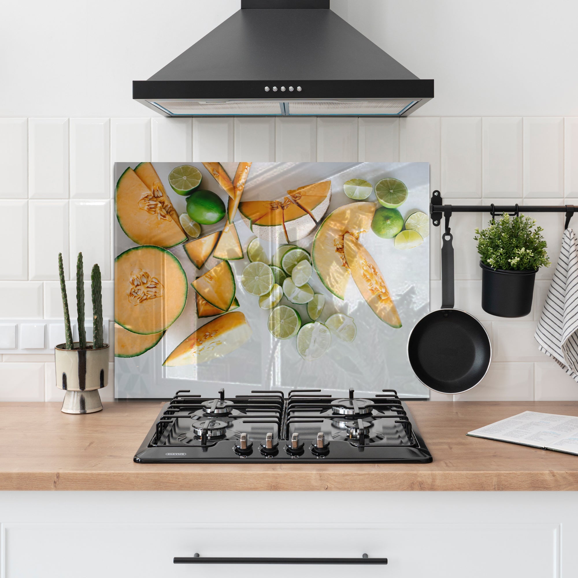 Melon & Lime Tempered Glass Backsplash – Fresh Fruit Kitchen Wall Panel