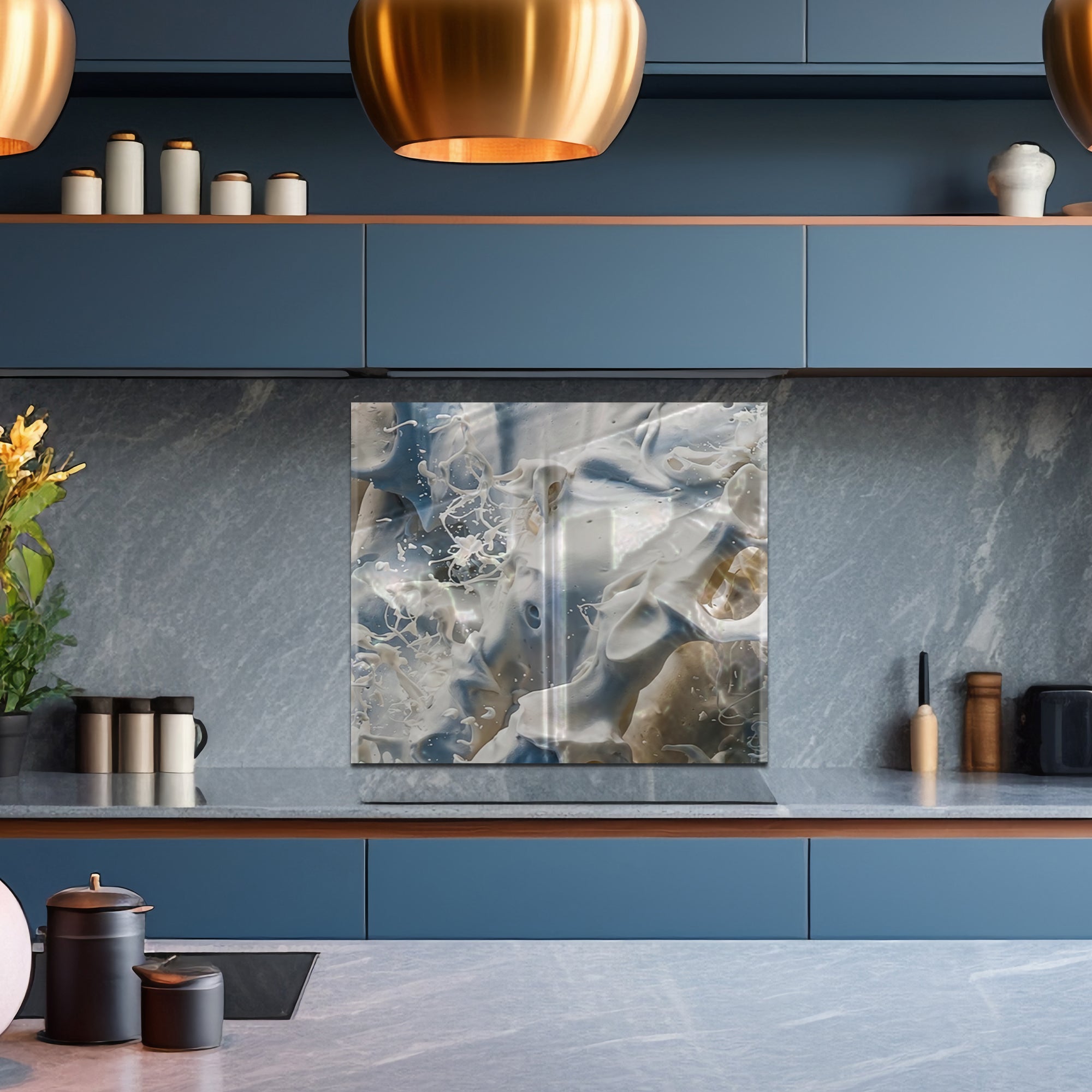 Milk Splash Tempered Glass Backsplash – Abstract Creamy Kitchen Panel