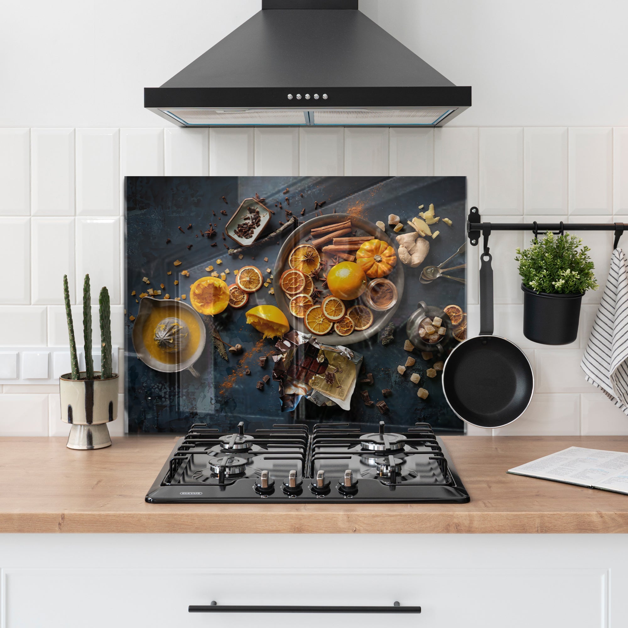 Orange & Spice Tempered Glass Backsplash – Cozy Gourmet Kitchen Wall Panel