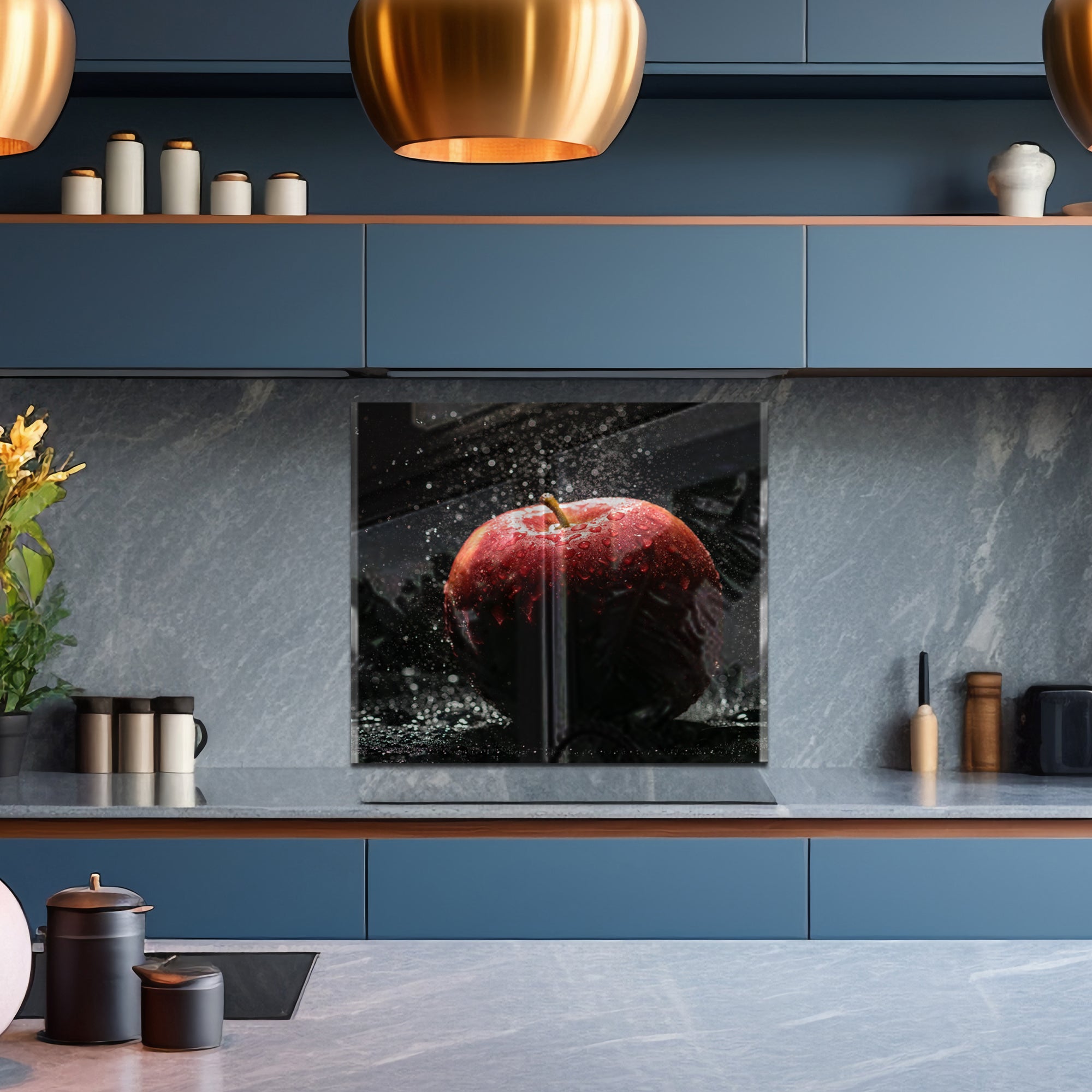 Red Apple Tempered Glass Backsplash – Fresh Fruit Kitchen Splash Panel