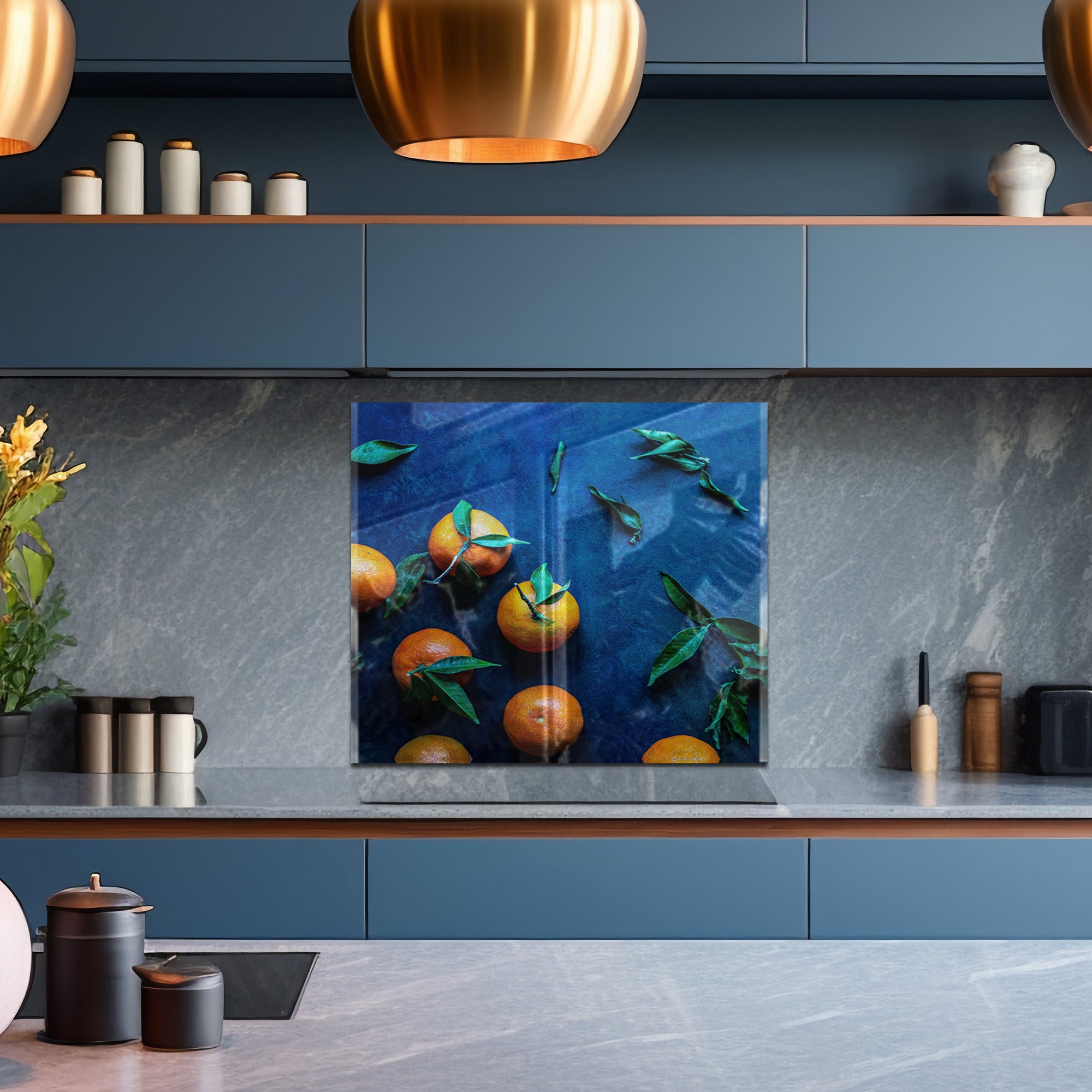Tangerine Kitchen Tempered Glass Backsplash – Citrus Fruit Wall Panel