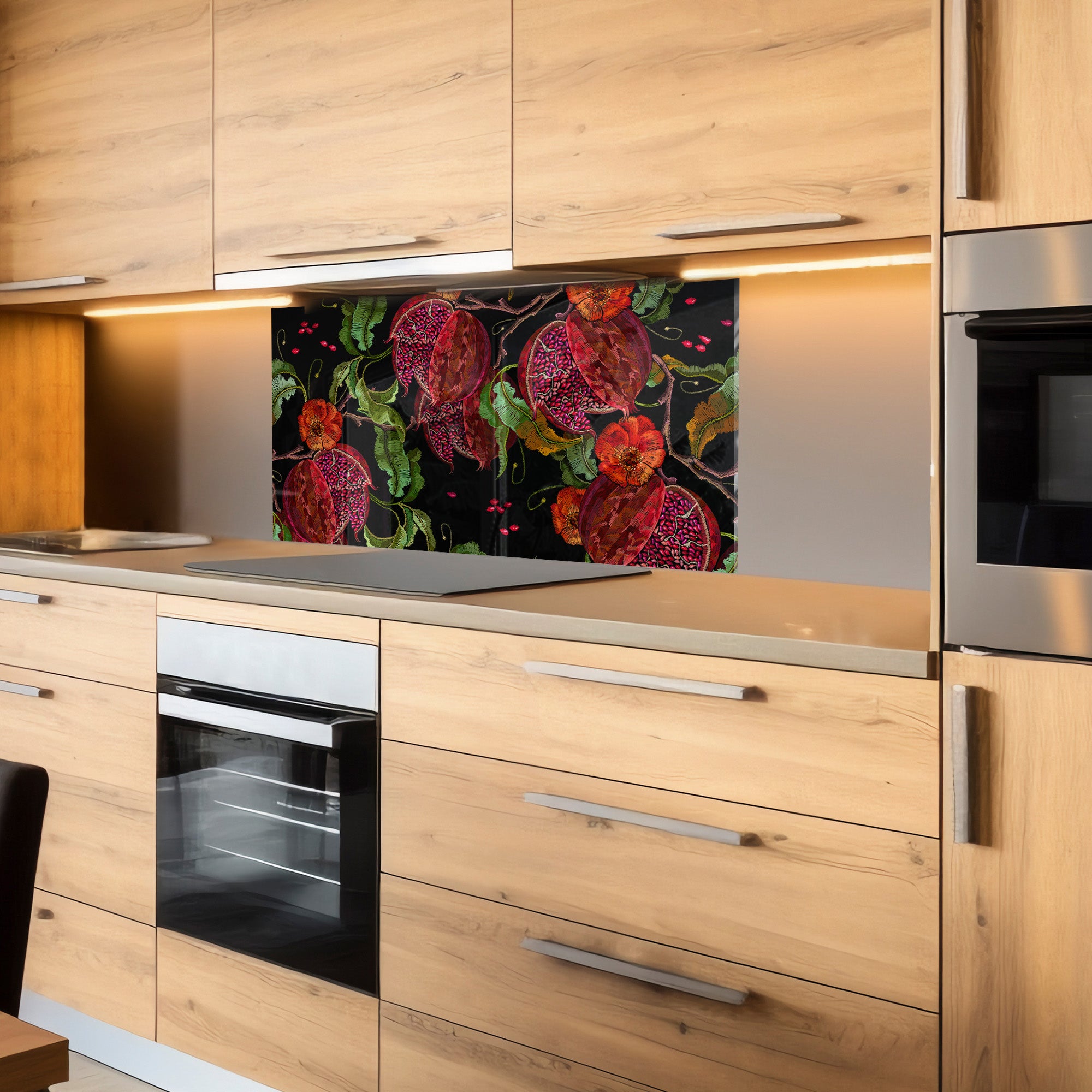 Pomegranate Tempered Glass Backsplash – Exotic Fruit Kitchen Panel