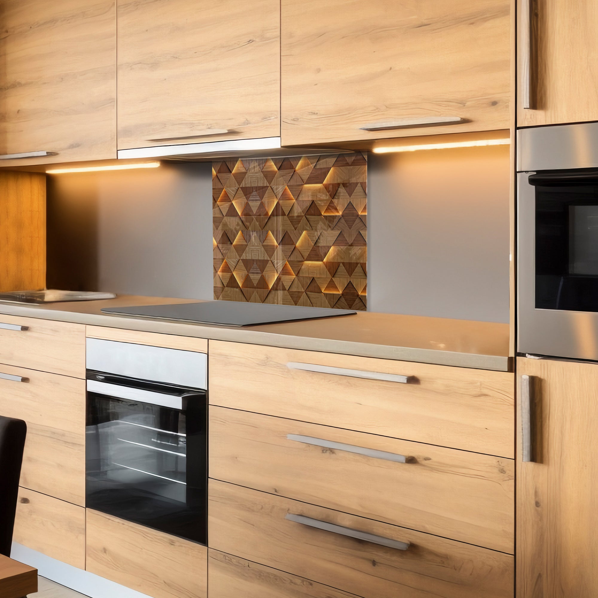 Geometric Wood Pattern Tempered Glass Backsplash