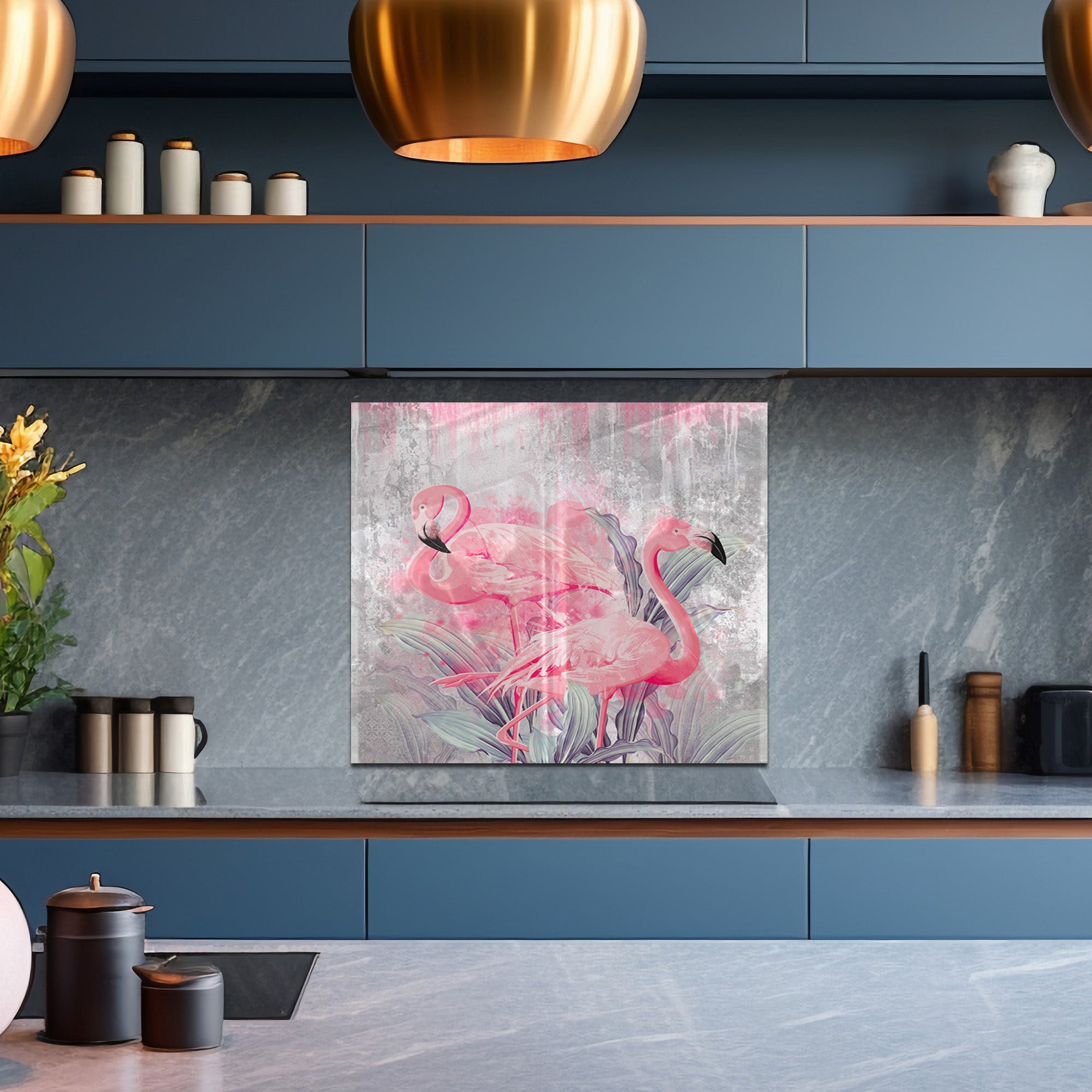 Pink Flamingos Tempered Glass Backsplash – Tropical Kitchen Art Panel