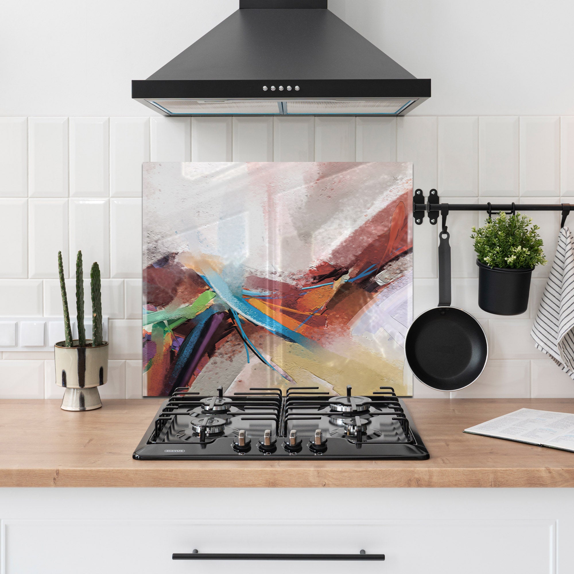 Abstract Color Splash Tempered Glass Backsplash – Modern Kitchen Wall Protector