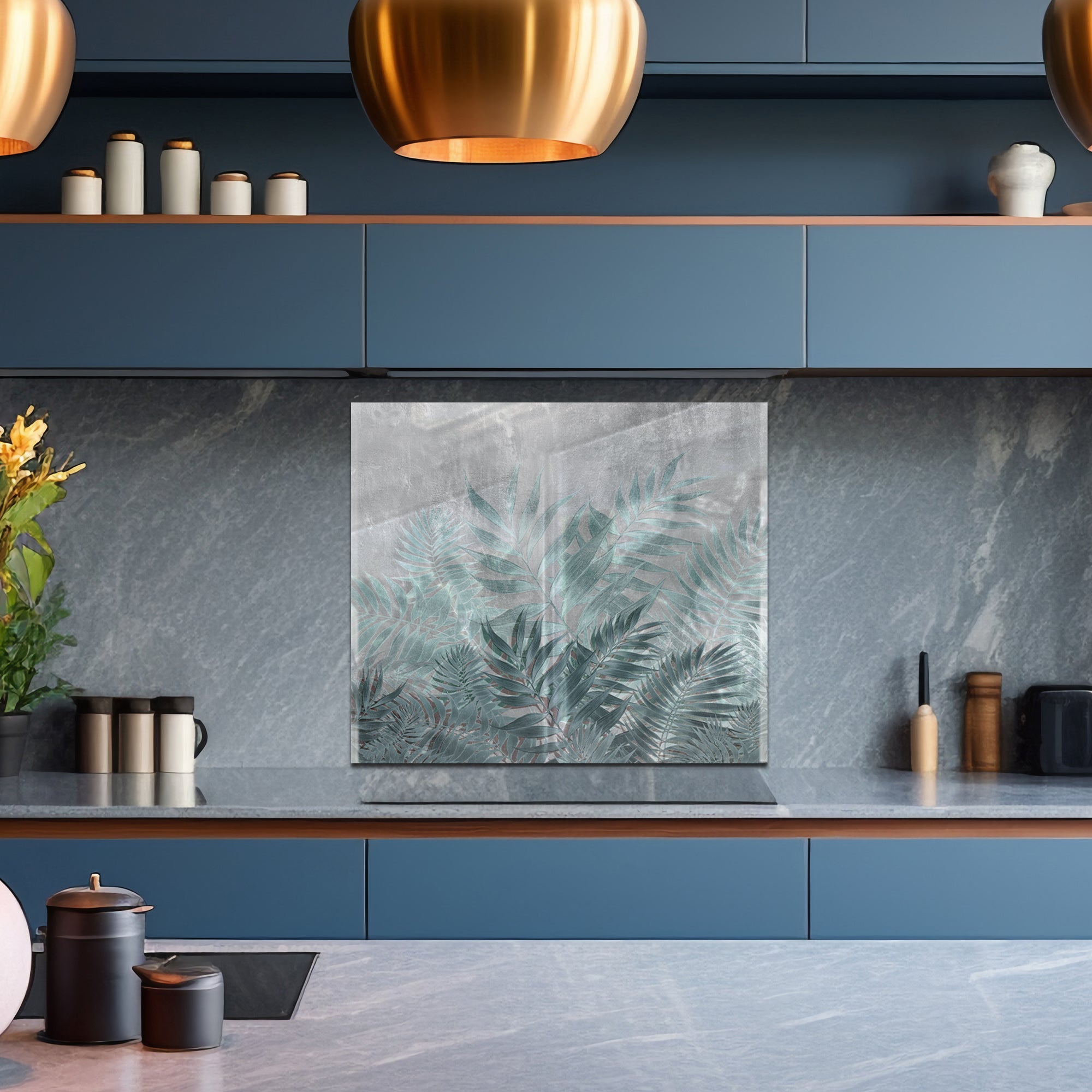 Tropical Leaves Tempered Glass Backsplash – Modern Botanical Kitchen Panel