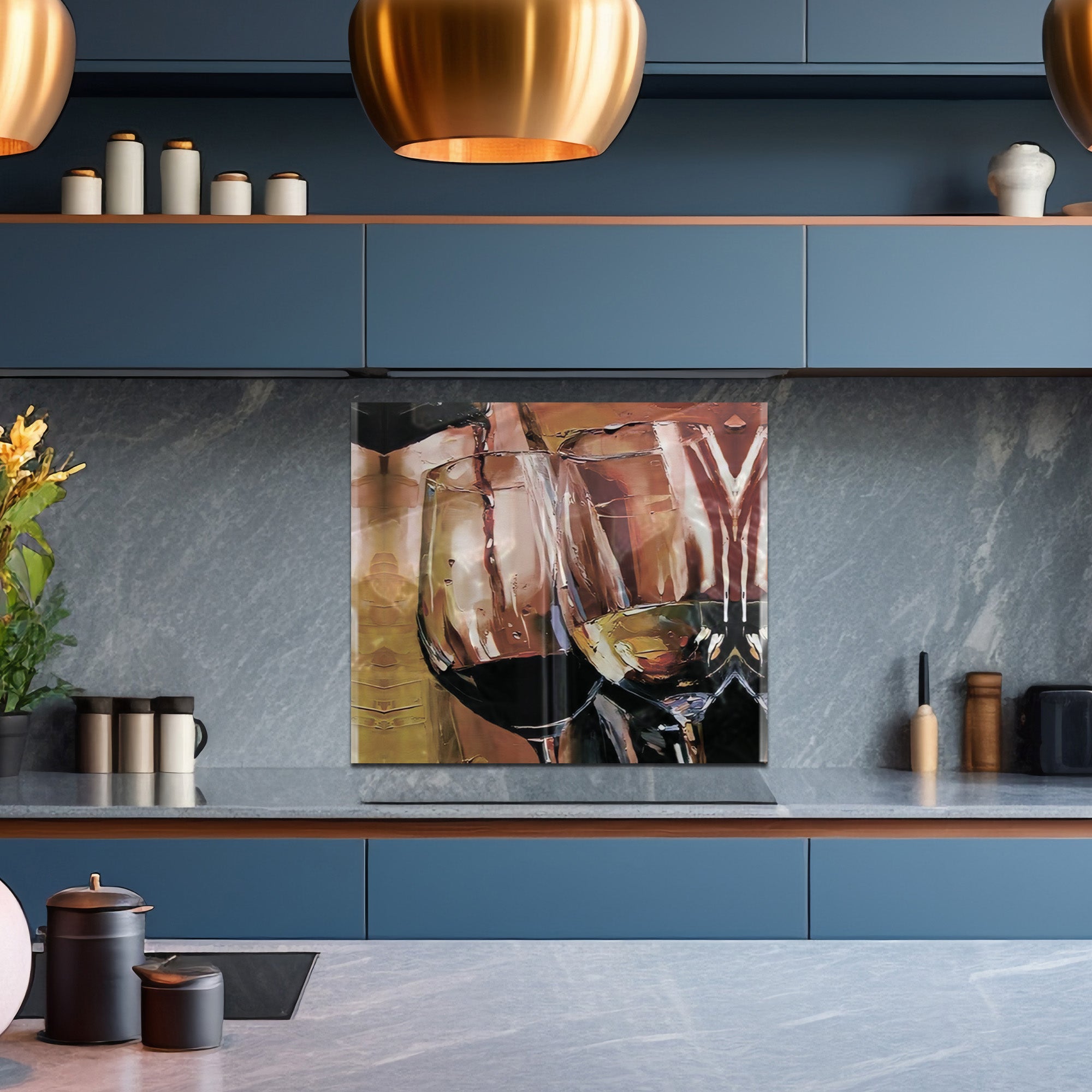 Wine Glasses Tempered Glass Backsplash – Abstract Art Kitchen Panel