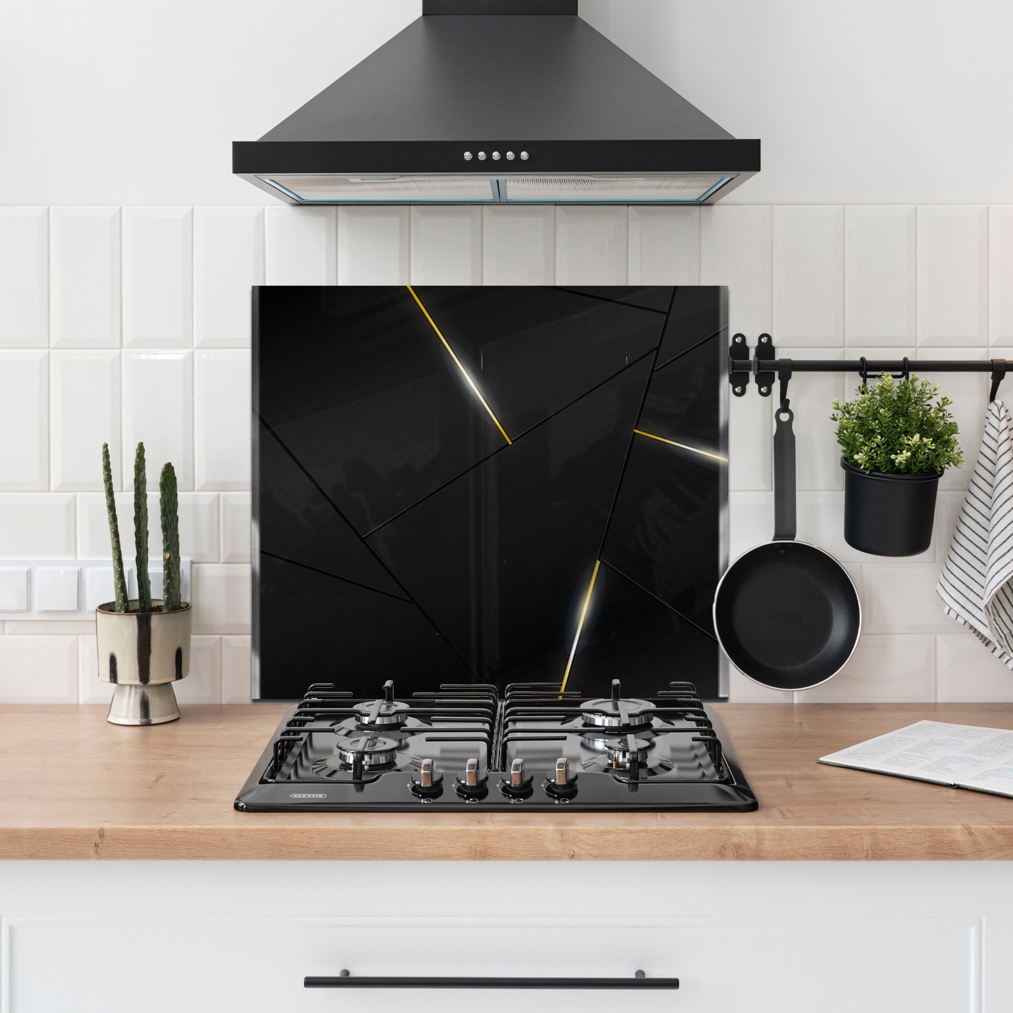 Black & Gold Minimal – Glass Kitchen Backsplash Panel
