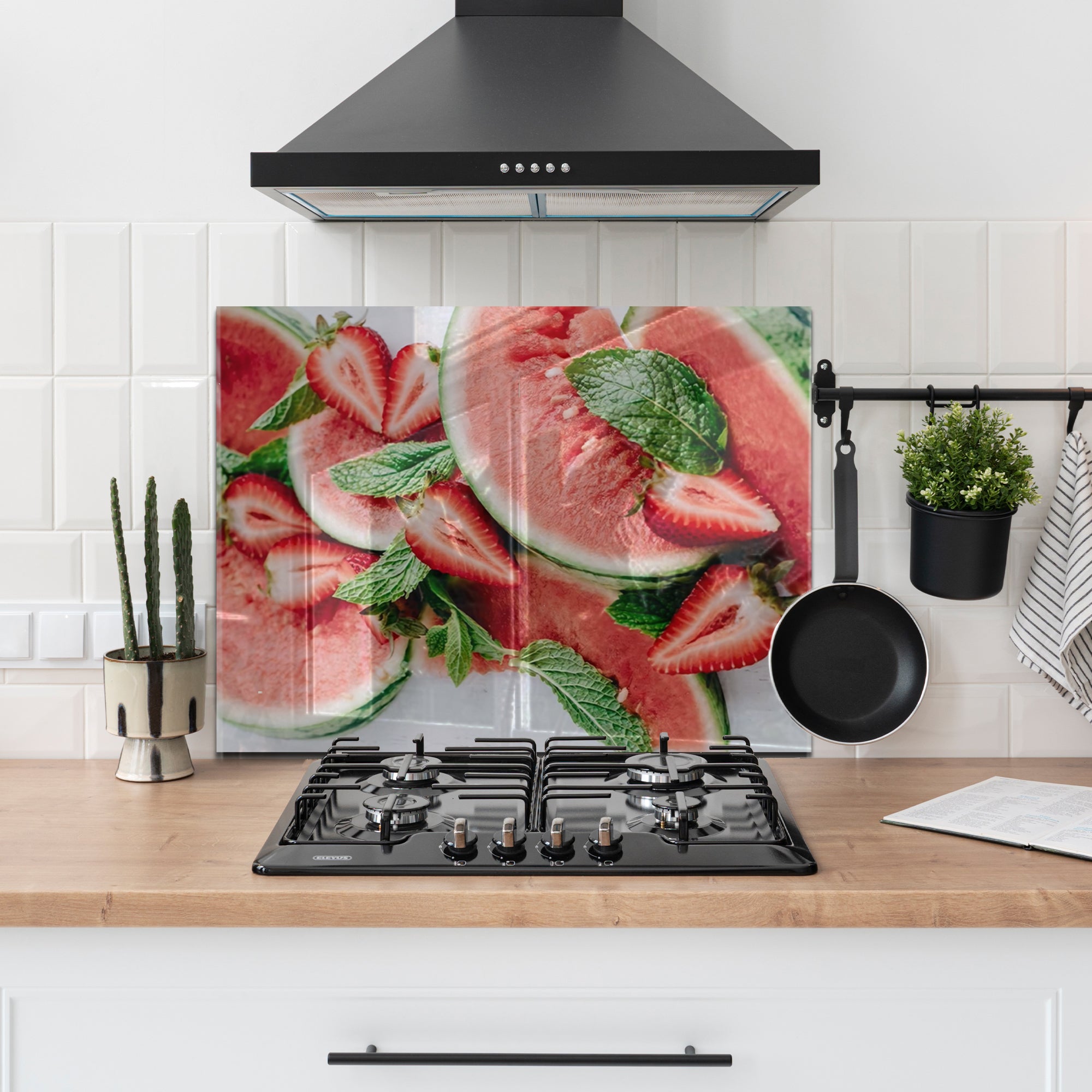 Watermelon & Strawberry Tempered Glass Backsplash – Fresh Summer Kitchen Panel