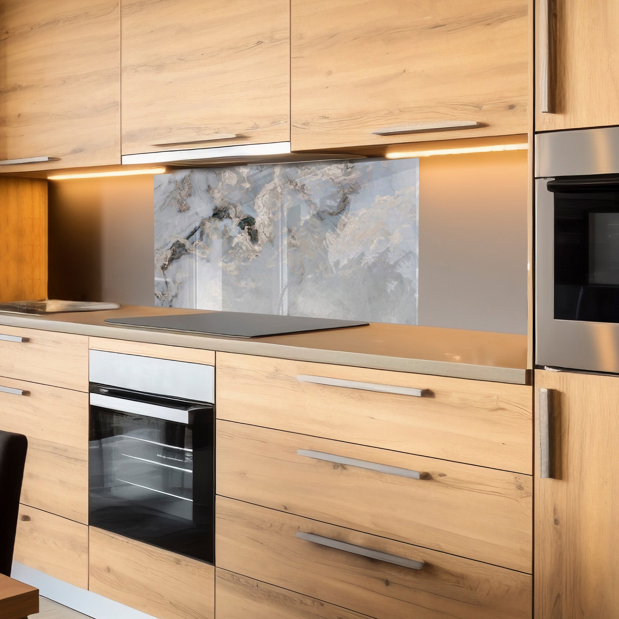 Classic Marble Tempered Glass Backsplash – White & Grey Stone Look Panel