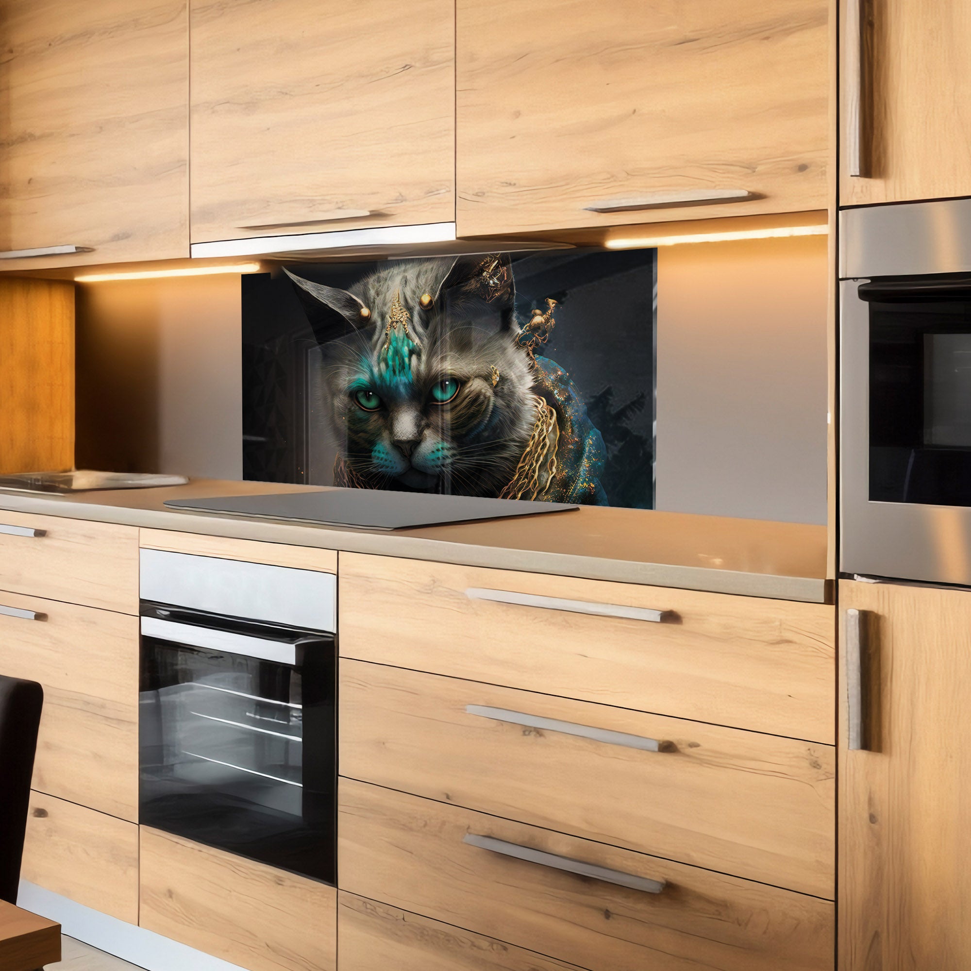 Royal Cat Fantasy Tempered Glass Backsplash – Unique Kitchen Wall Protector