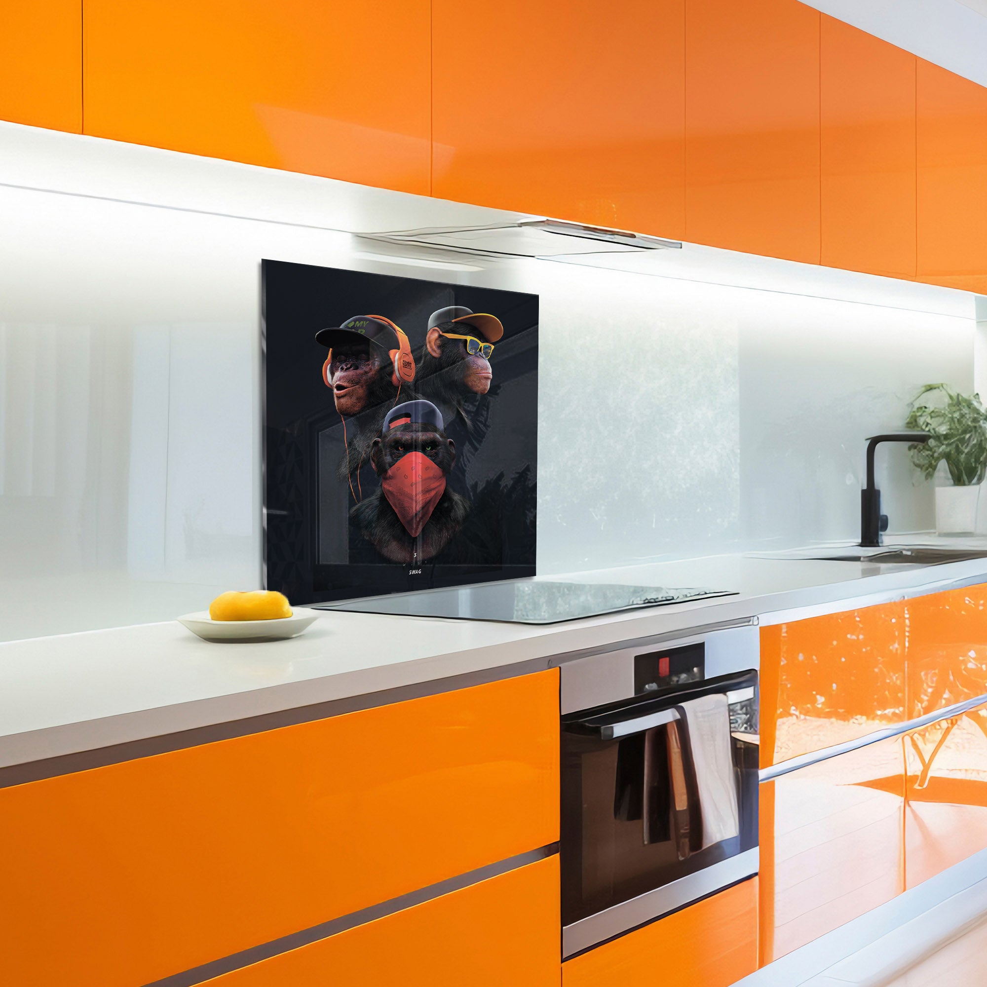Urban Monkeys Tempered Glass Backsplash – Hip-Hop Street Art Kitchen Panel