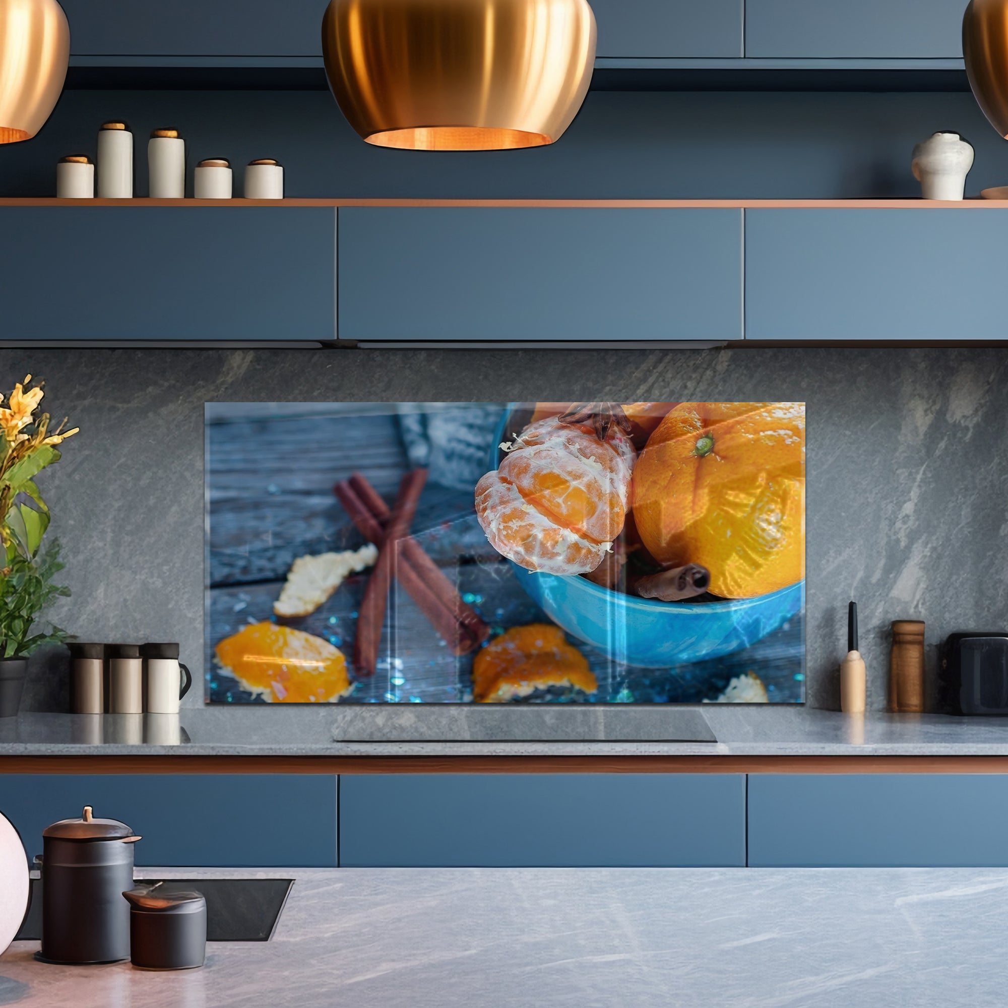 Citrus & Spice Tempered Glass Backsplash – Cozy Kitchen Wall Panel