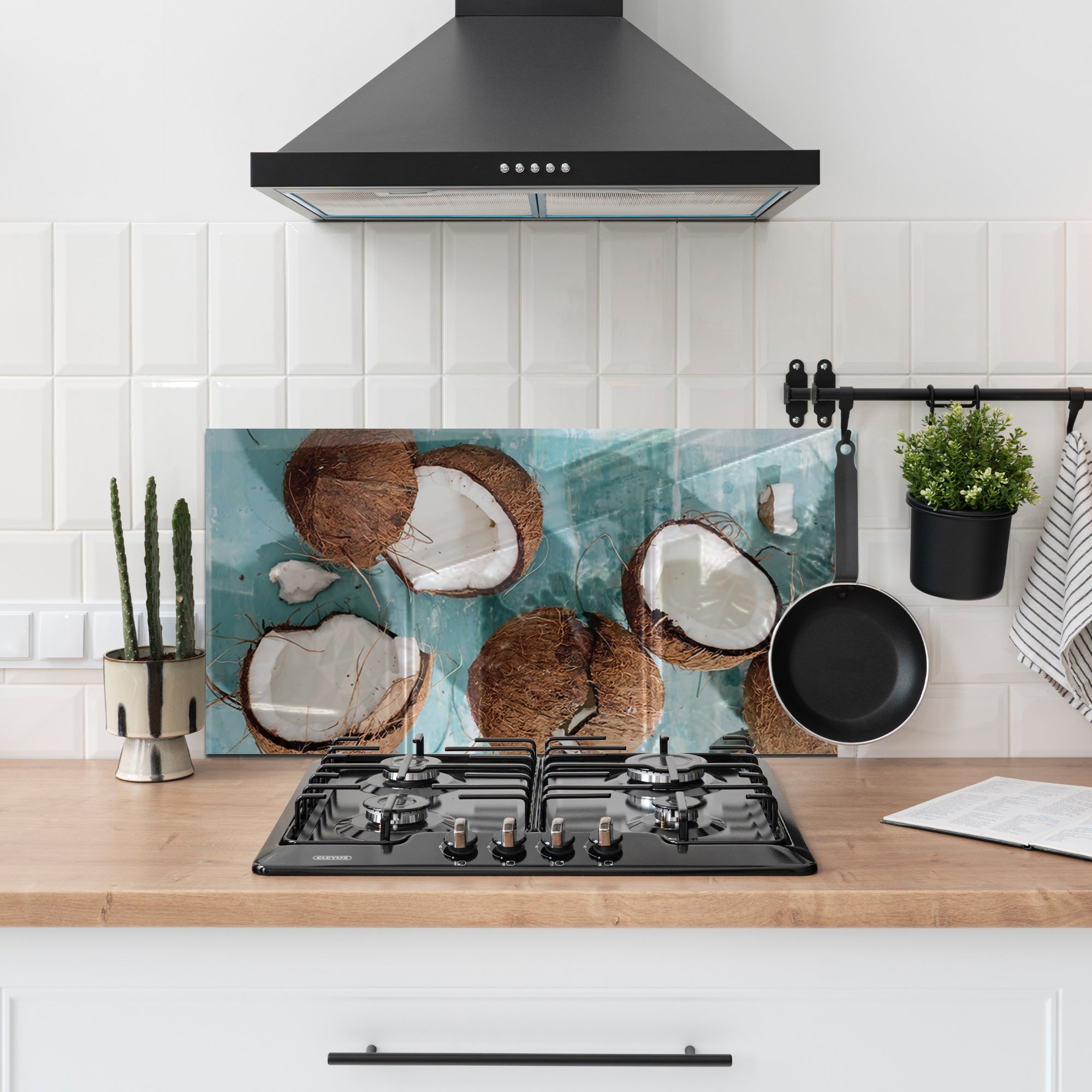 Coconut Beach Tempered Glass Backsplash – Tropical Kitchen Wall Panel