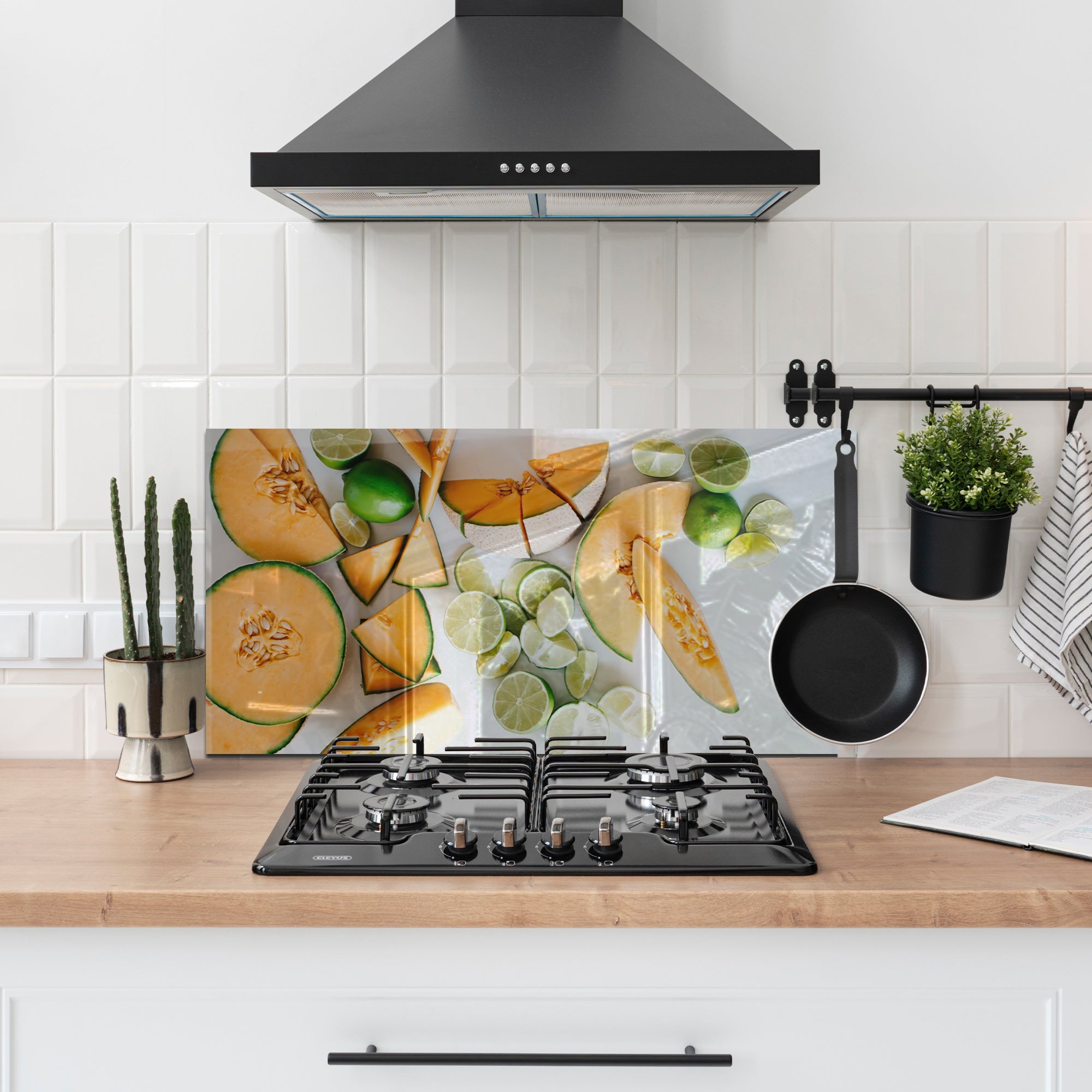 Melon & Lime Tempered Glass Backsplash – Fresh Fruit Kitchen Wall Panel