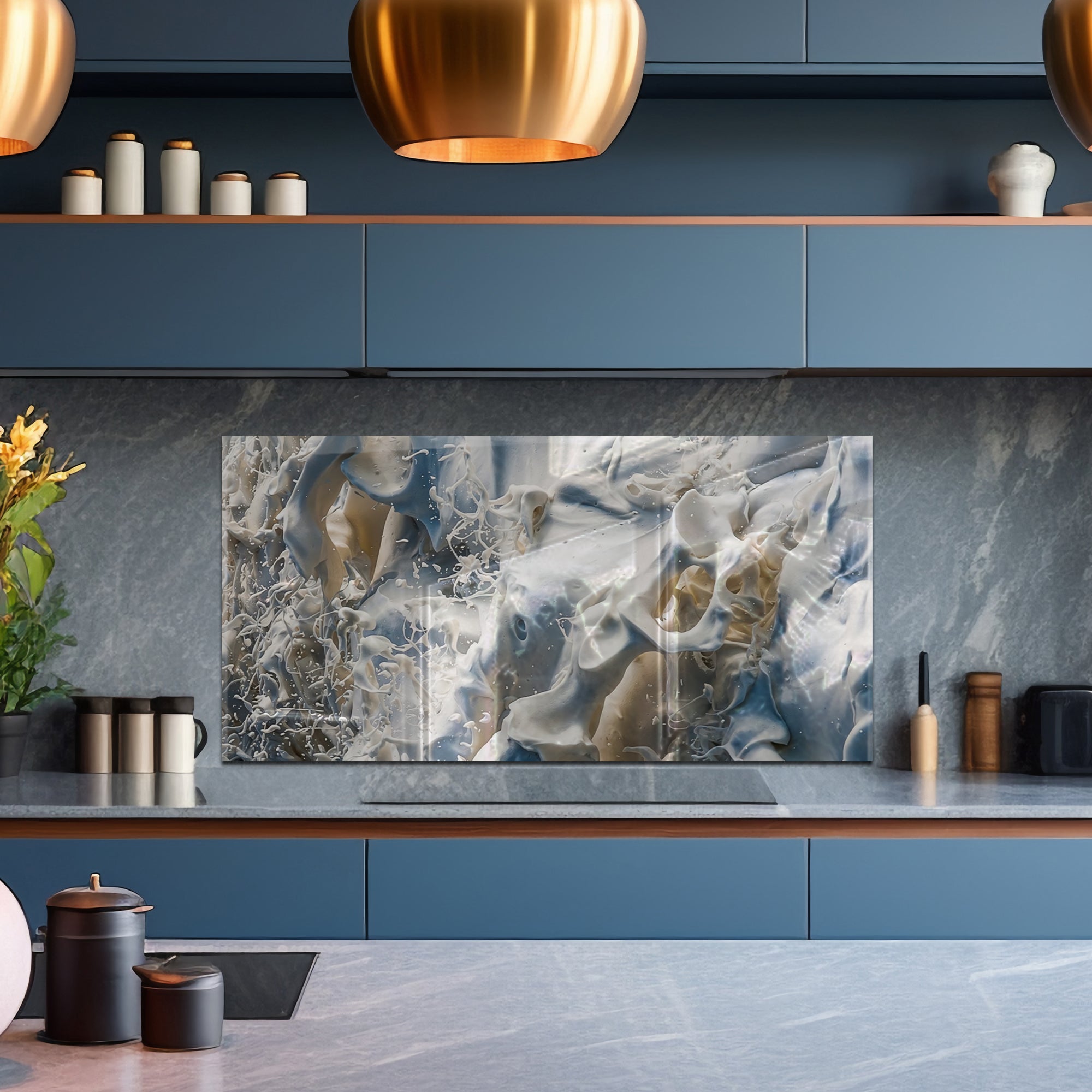 Milk Splash Tempered Glass Backsplash – Abstract Creamy Kitchen Panel