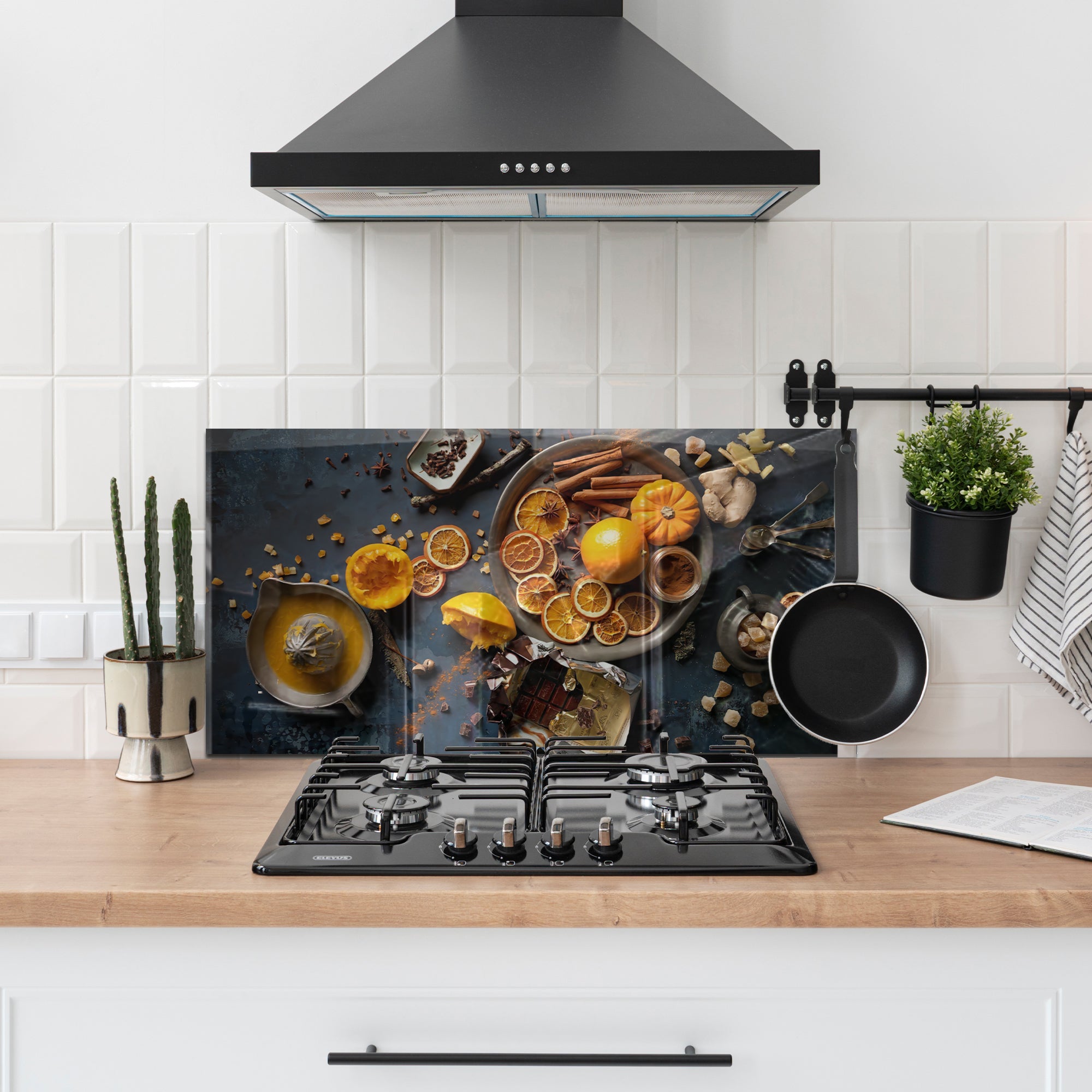 Orange & Spice Tempered Glass Backsplash – Cozy Gourmet Kitchen Wall Panel